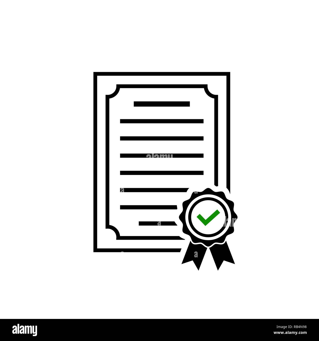 Icona del certificato rosetta, simbolo e segno di spunta verde Illustrazione Vettoriale