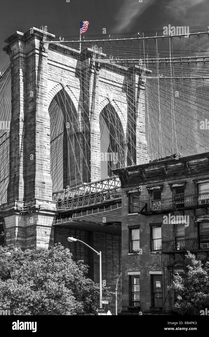 Close up di un pilastro del ponte di Brooklyn, New York City, Stati Uniti d'America Foto Stock