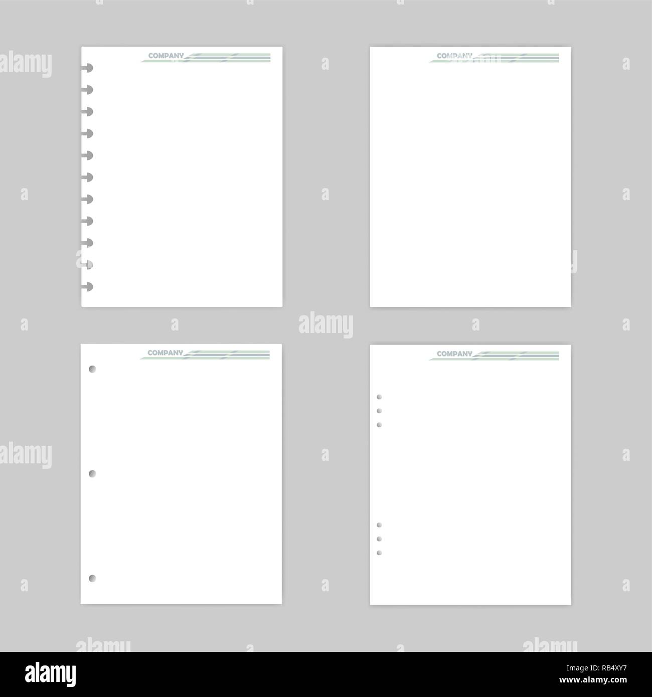 Blank white paper mock-up set. Riempimento di fogli di carta per il disco e 3, 6 ring binder. Per il formato lettera. Mockup per corporate identity design Illustrazione Vettoriale