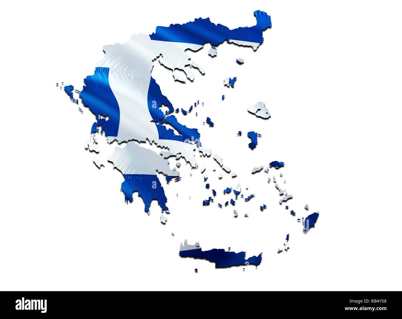 Bandiera Mappa di Grecia. 3D rendering Grecia mappa e bandiera. Il simbolo nazionale della Grecia. National sventola bandiera concetto colorato 3D sfondo pattern di scarica Foto Stock