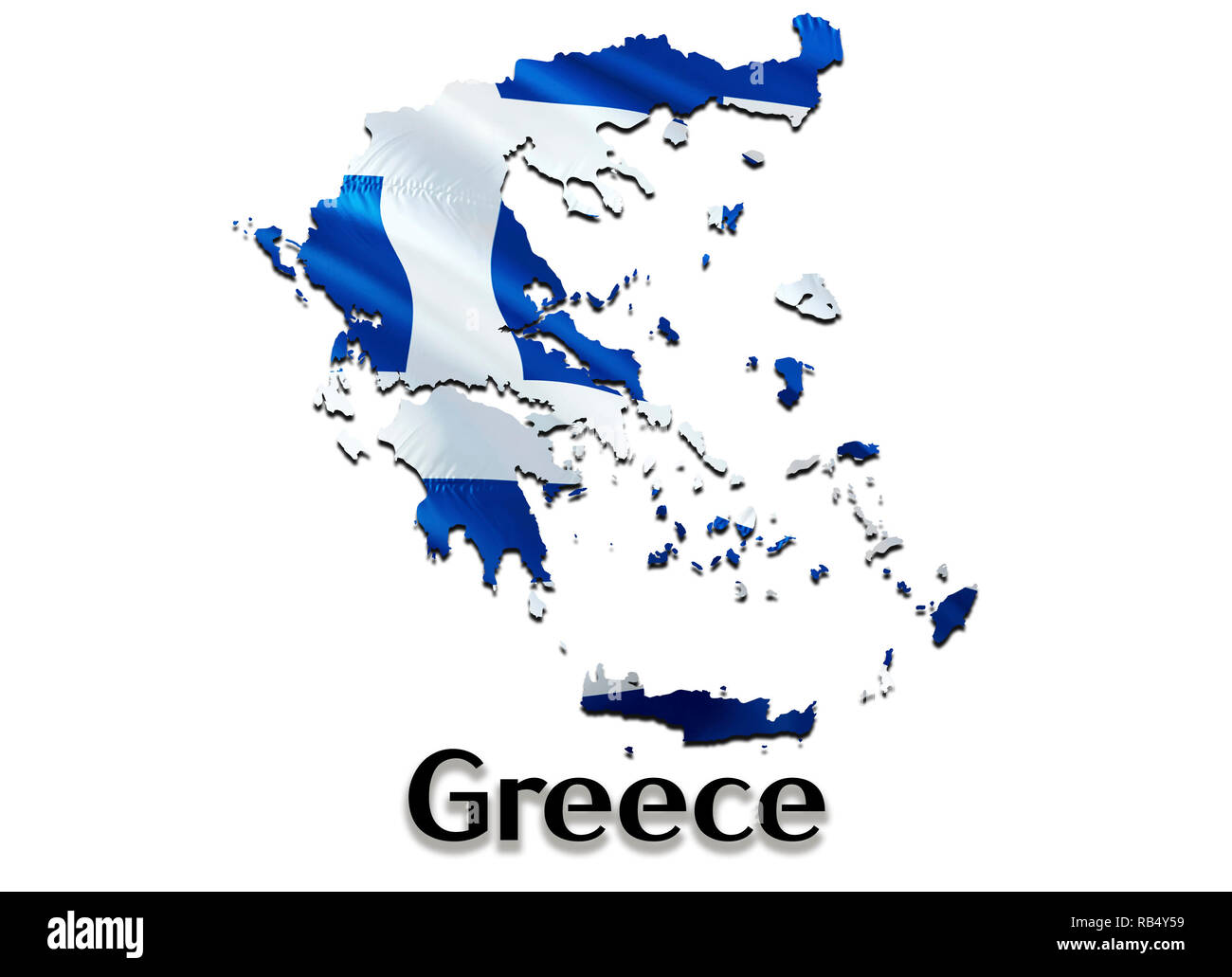 Bandiera Mappa di Grecia. 3D rendering Grecia mappa e bandiera. Il simbolo nazionale della Grecia. National sventola bandiera concetto colorato 3D sfondo pattern di scarica Foto Stock