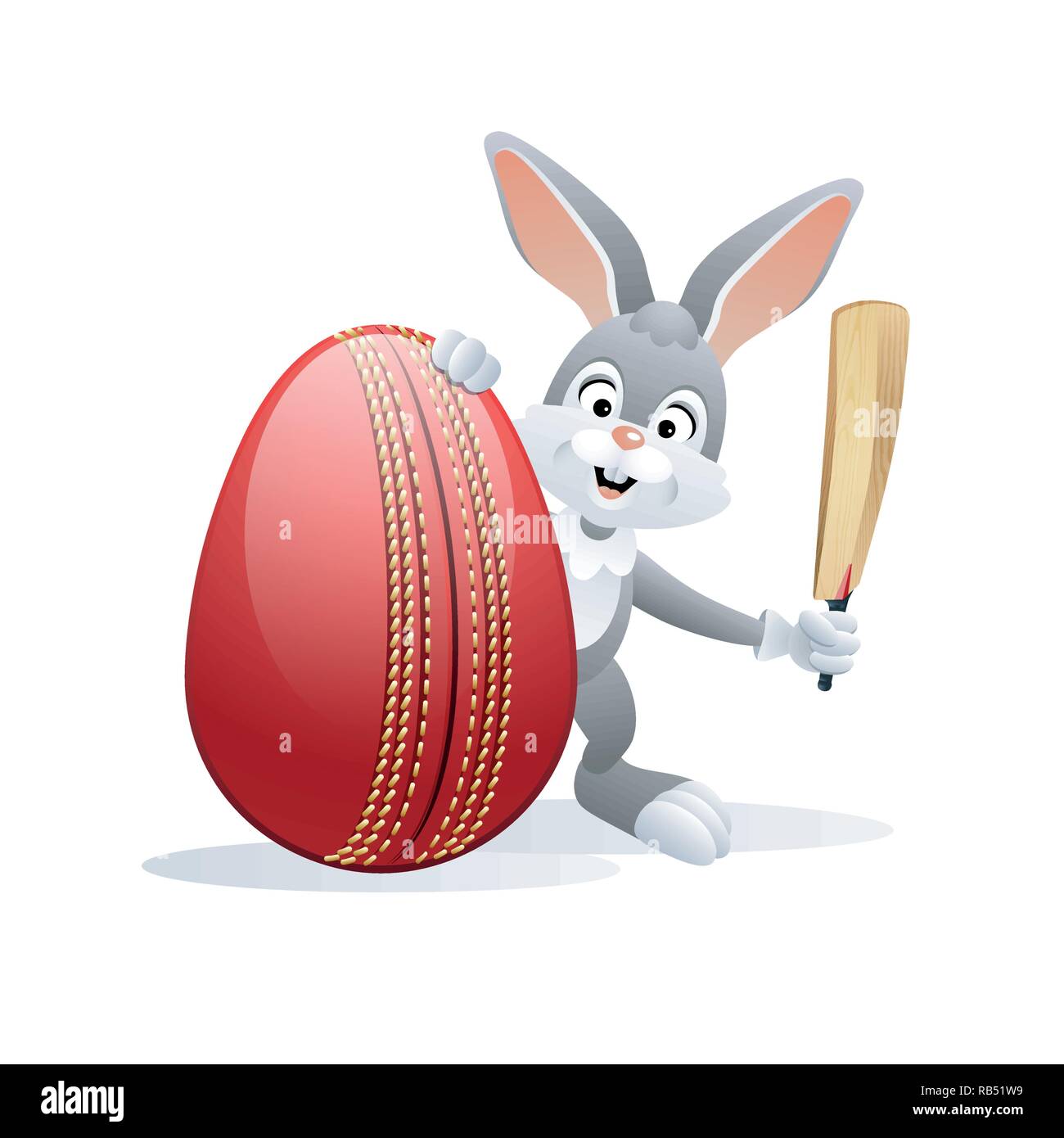 Sport pasqua biglietto di auguri. Simpatico coniglio con uovo di Cricket e Cricket bat. Illustrazione Vettoriale. Illustrazione Vettoriale