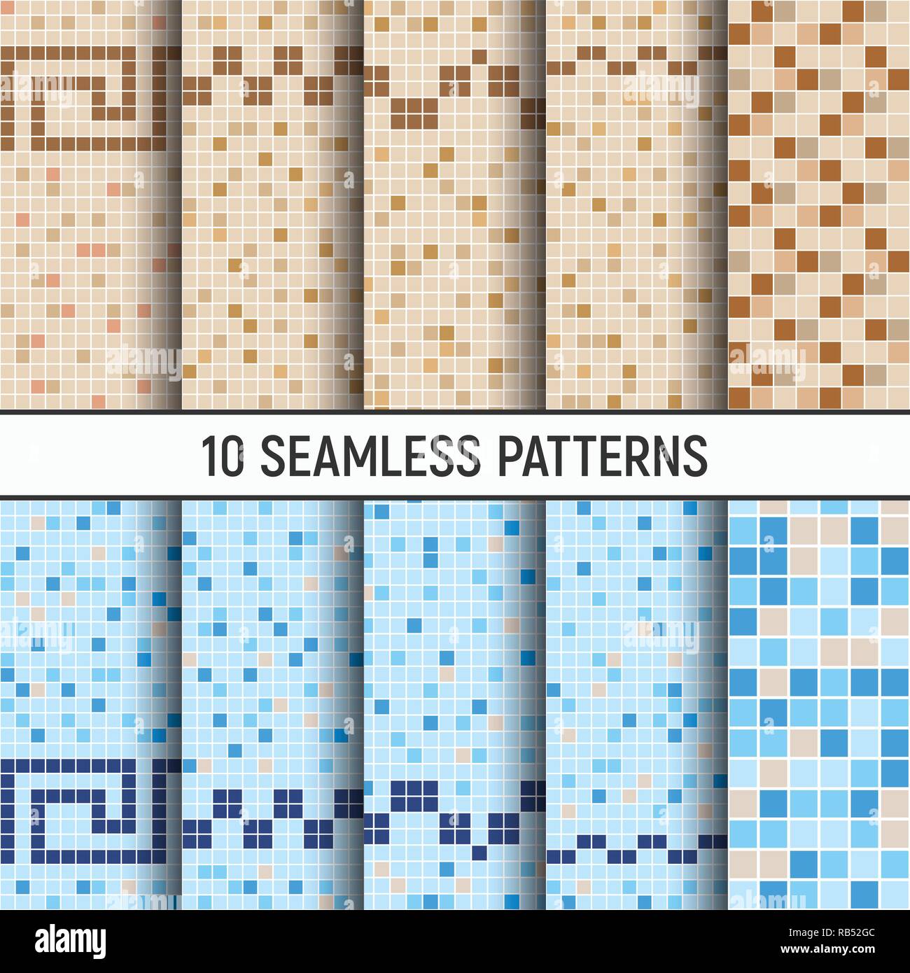Set Di Dieci Seamless Modelli Di Colore Blu Beige Marrone