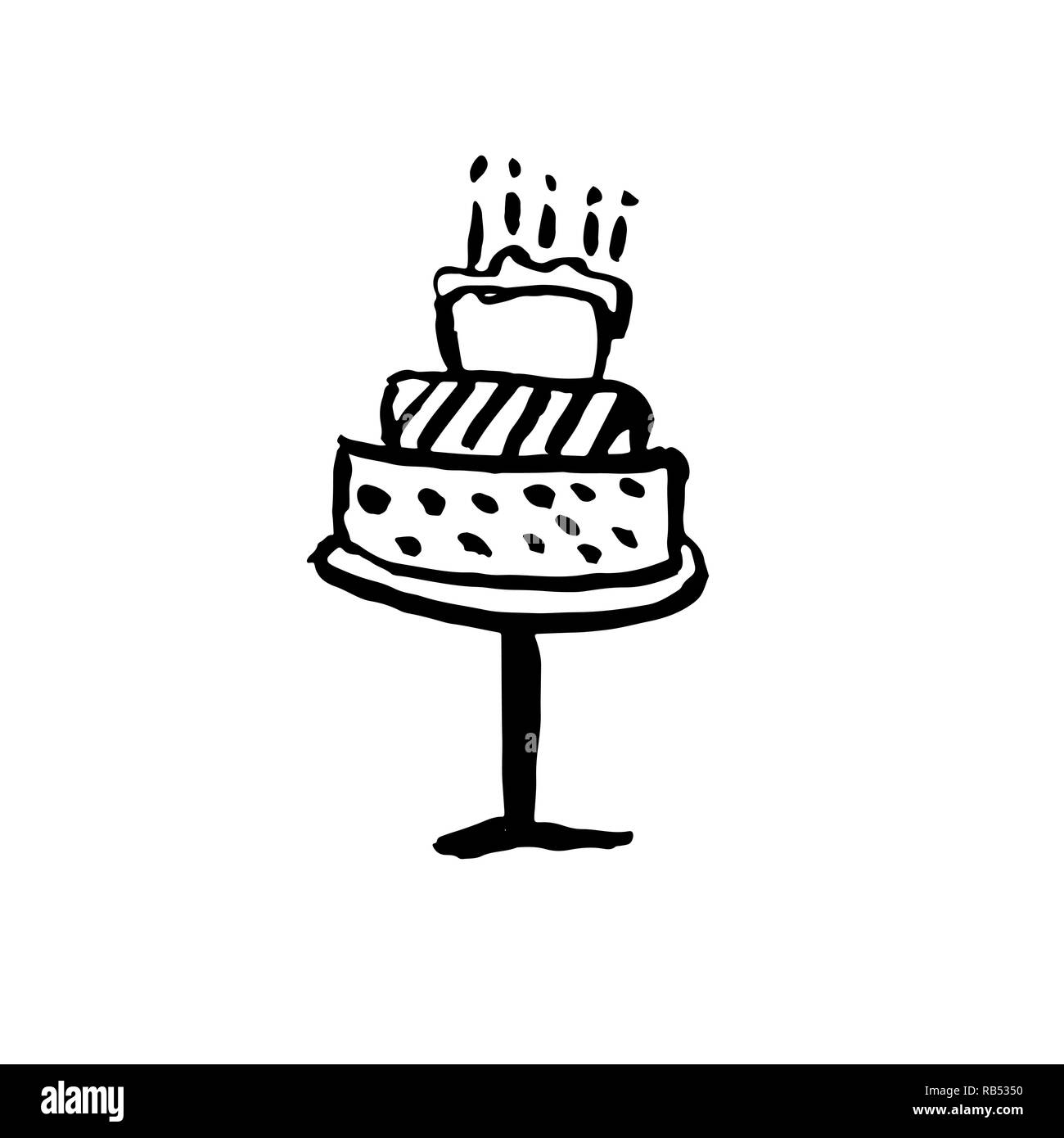 Torta di compleanno con candele icona grunge. Illustrazione Vettoriale. Illustrazione Vettoriale