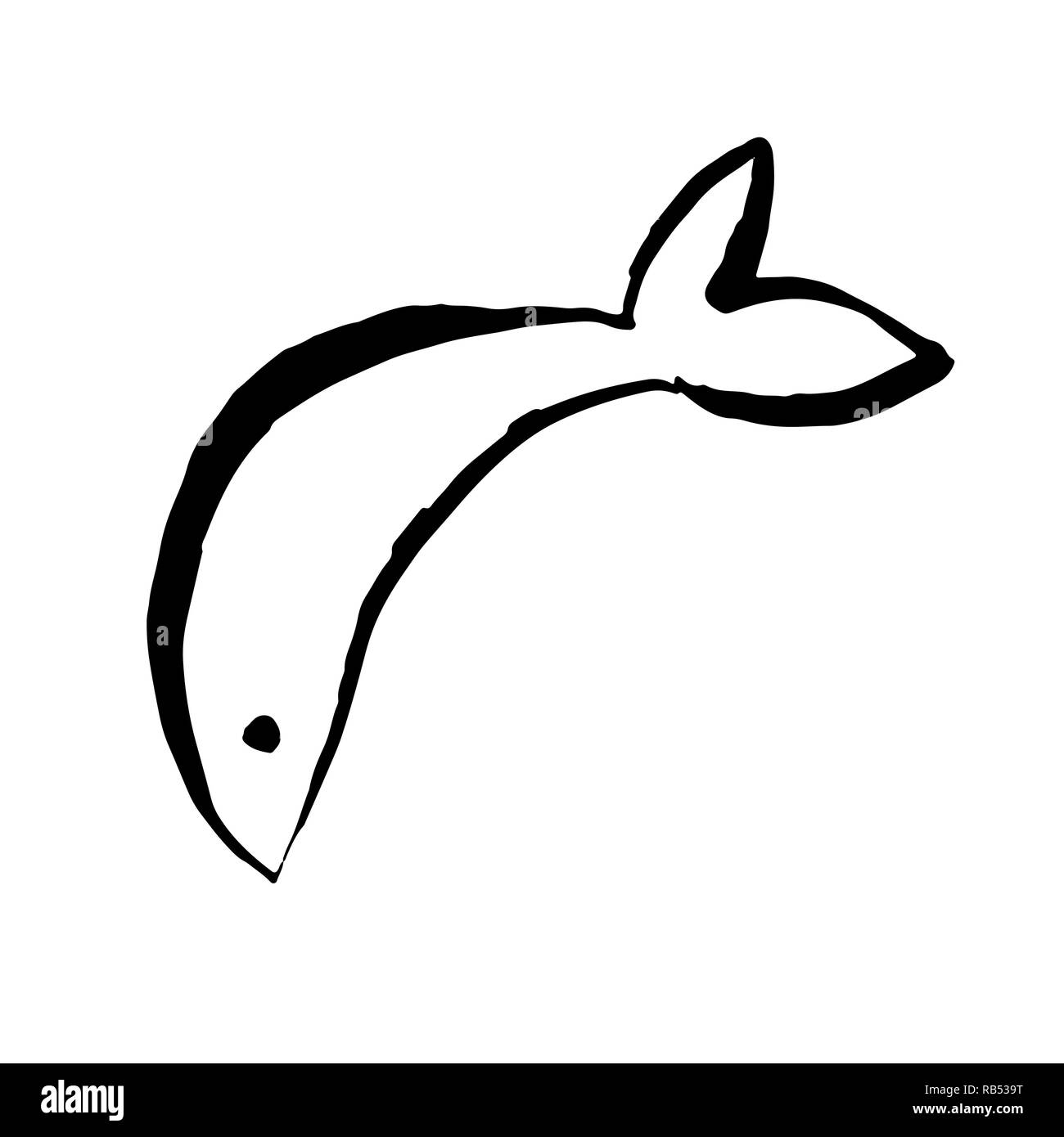 Icona del pesce. Inchiostro grunge illustrazione vettoriale. Illustrazione Vettoriale