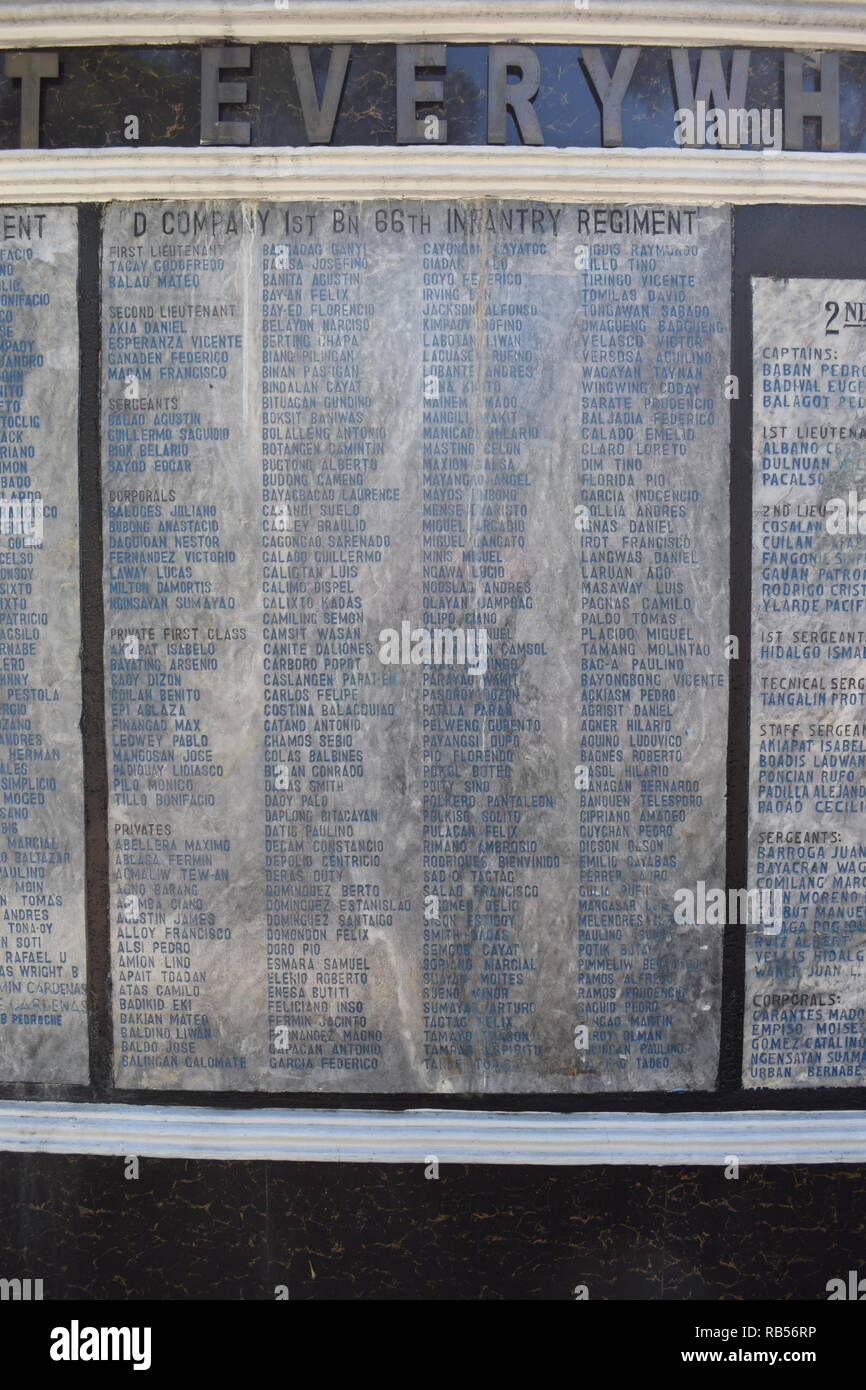 Dettaglio dell'iscrizione il Memoriale dei Veterani del 66° Fanteria, le forze armate degli Stati Uniti hanno nelle Filippine, Nord Luzon (USA-FIP. NL) Foto Stock