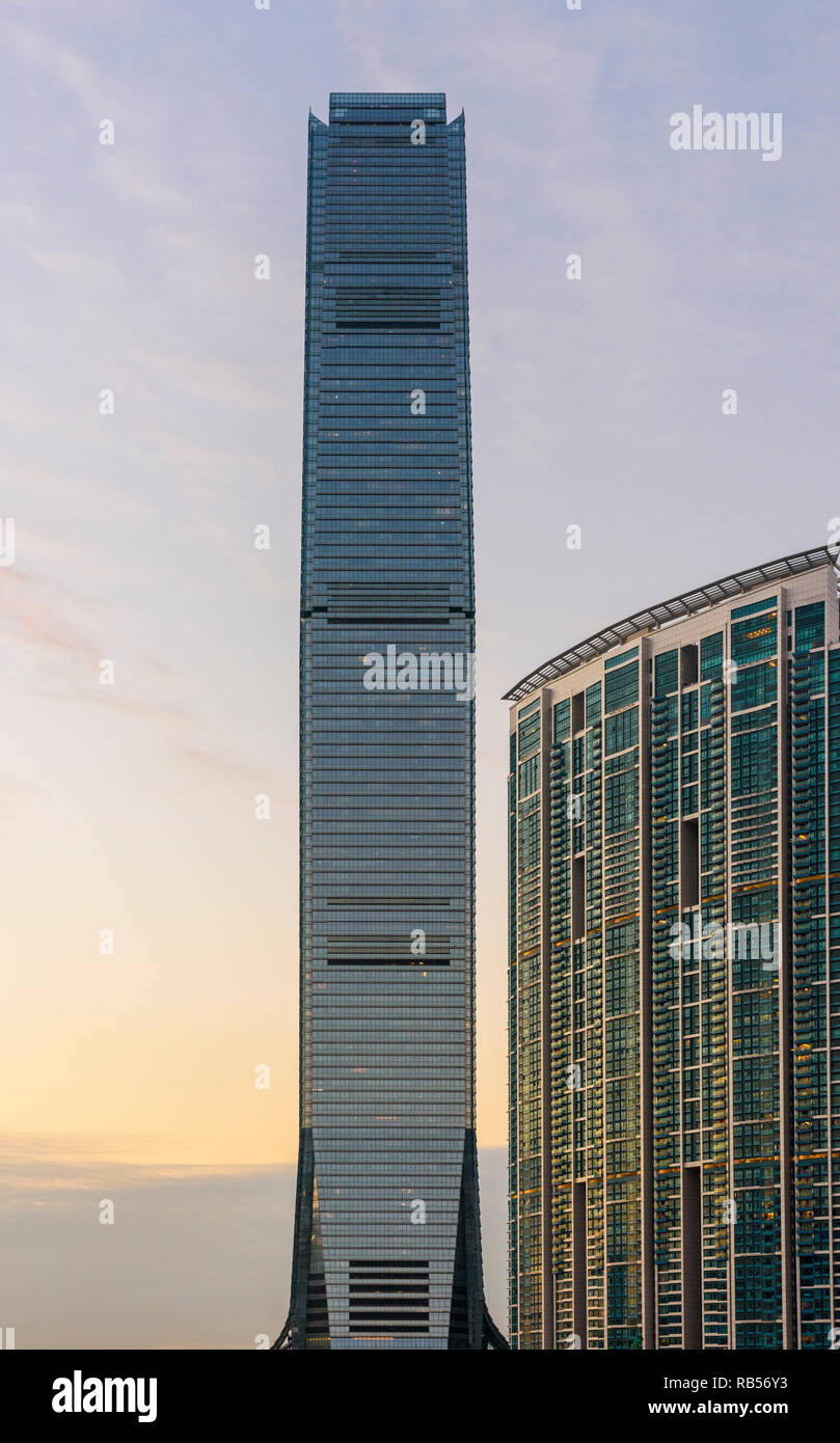 Dettaglio del commercio internazionale centro e l'Harbourside, West Kowloon, Hong Kong Foto Stock