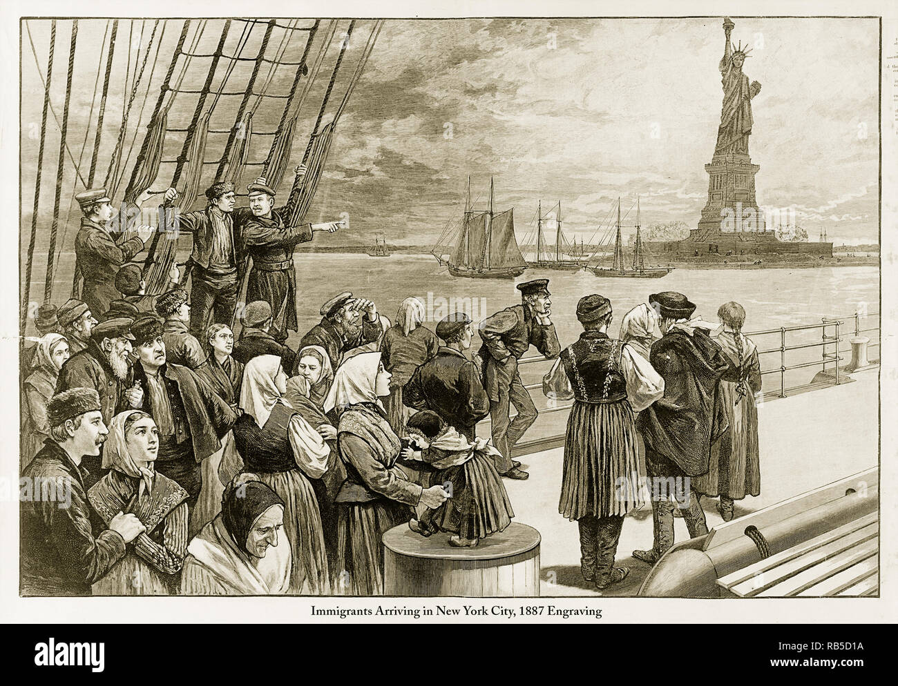 Gli immigrati in arrivo a New York City, 1887 Foto Stock