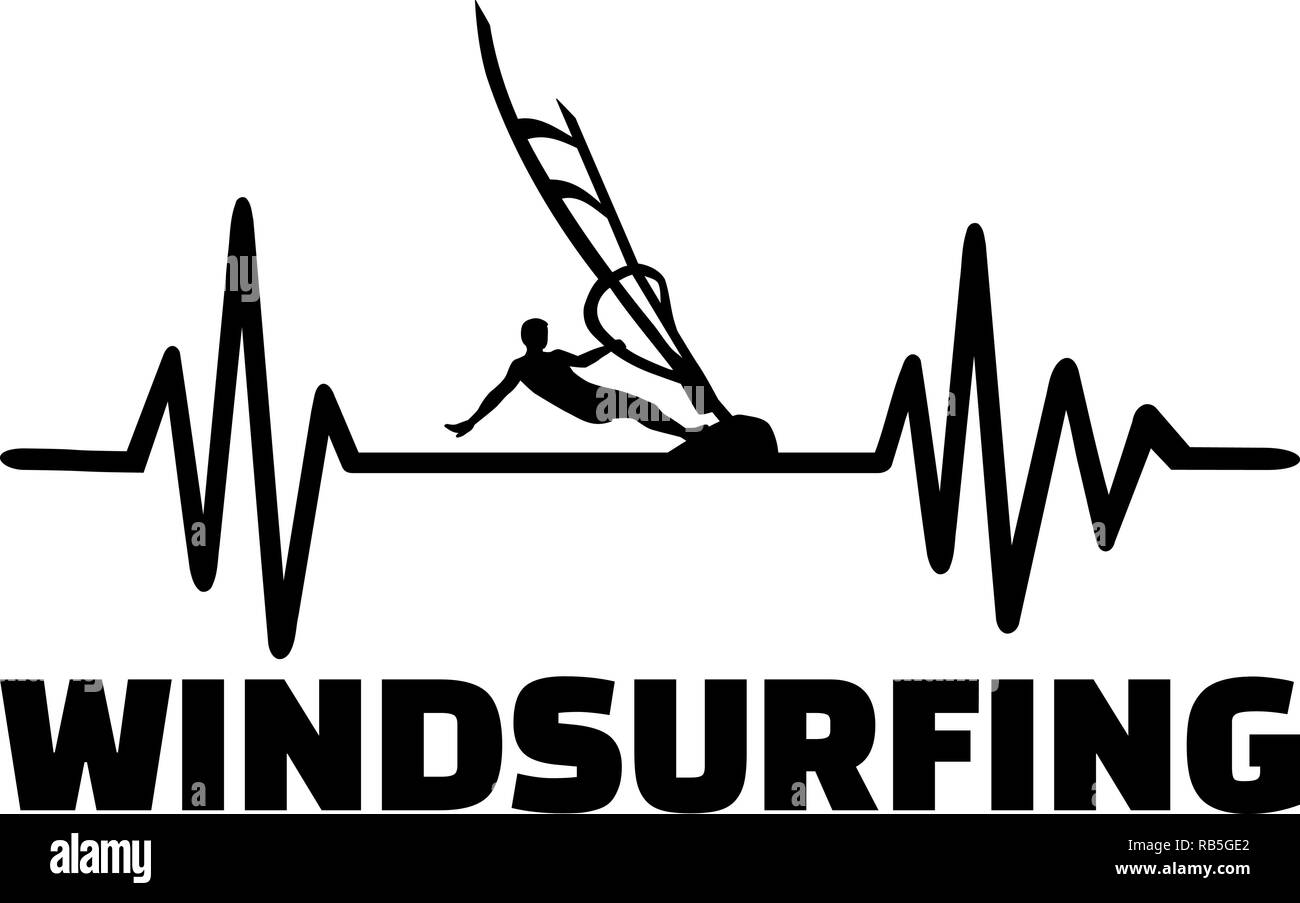 Impulso di heartbeat di linea con windsurf in acqua Illustrazione Vettoriale