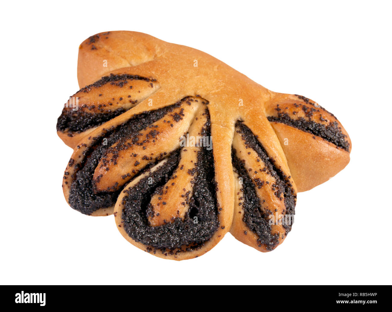 Semi di papavero bun isolato su uno sfondo bianco. Foto Stock