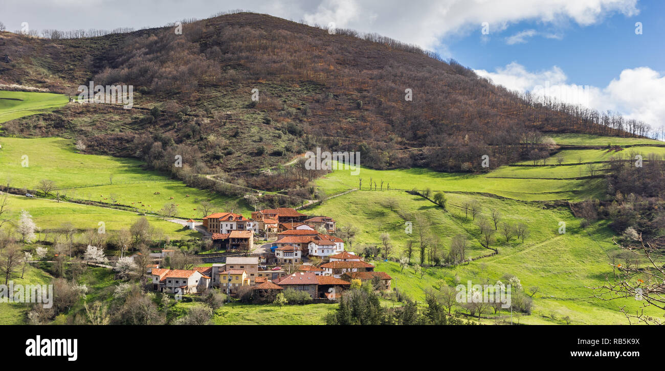 Villaggio montano di Vejo nel Parco Nazionale Picos de Europa in Spagna Foto Stock