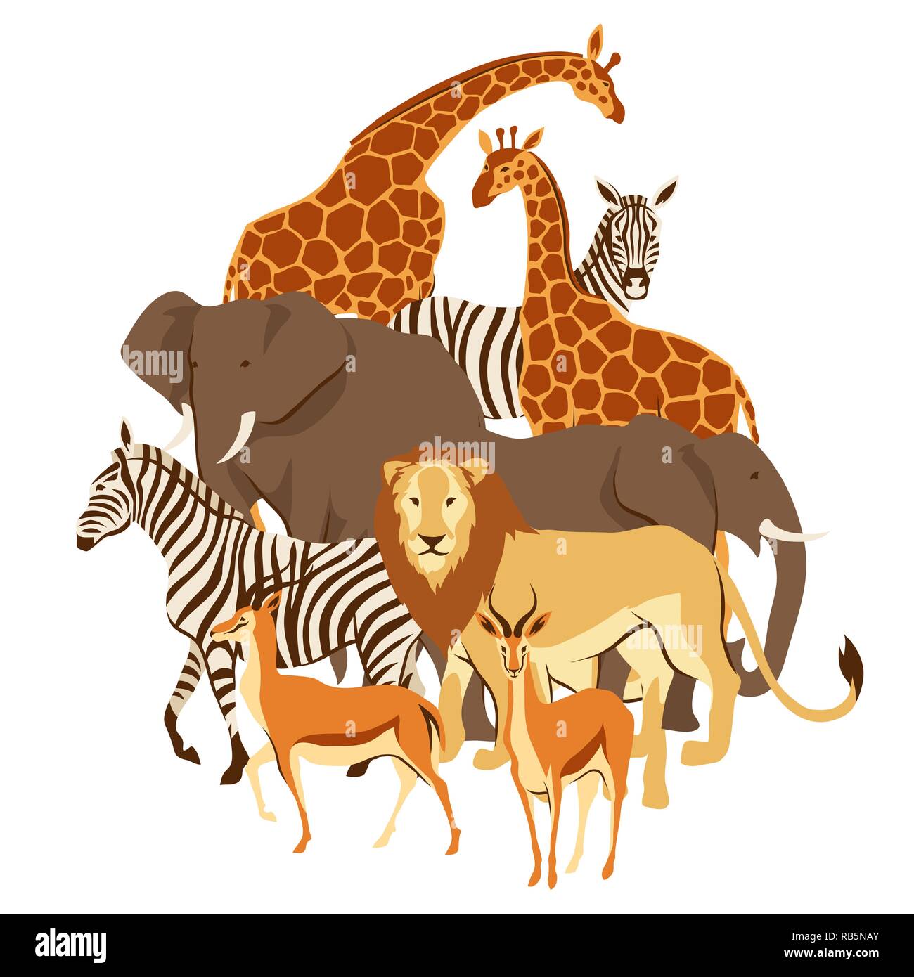 Sfondo con savana africana animali. Illustrazione Vettoriale