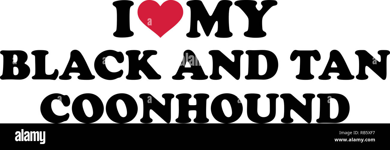 Io amo il mio nero e Tan Coonhound con cuore rosso Foto Stock