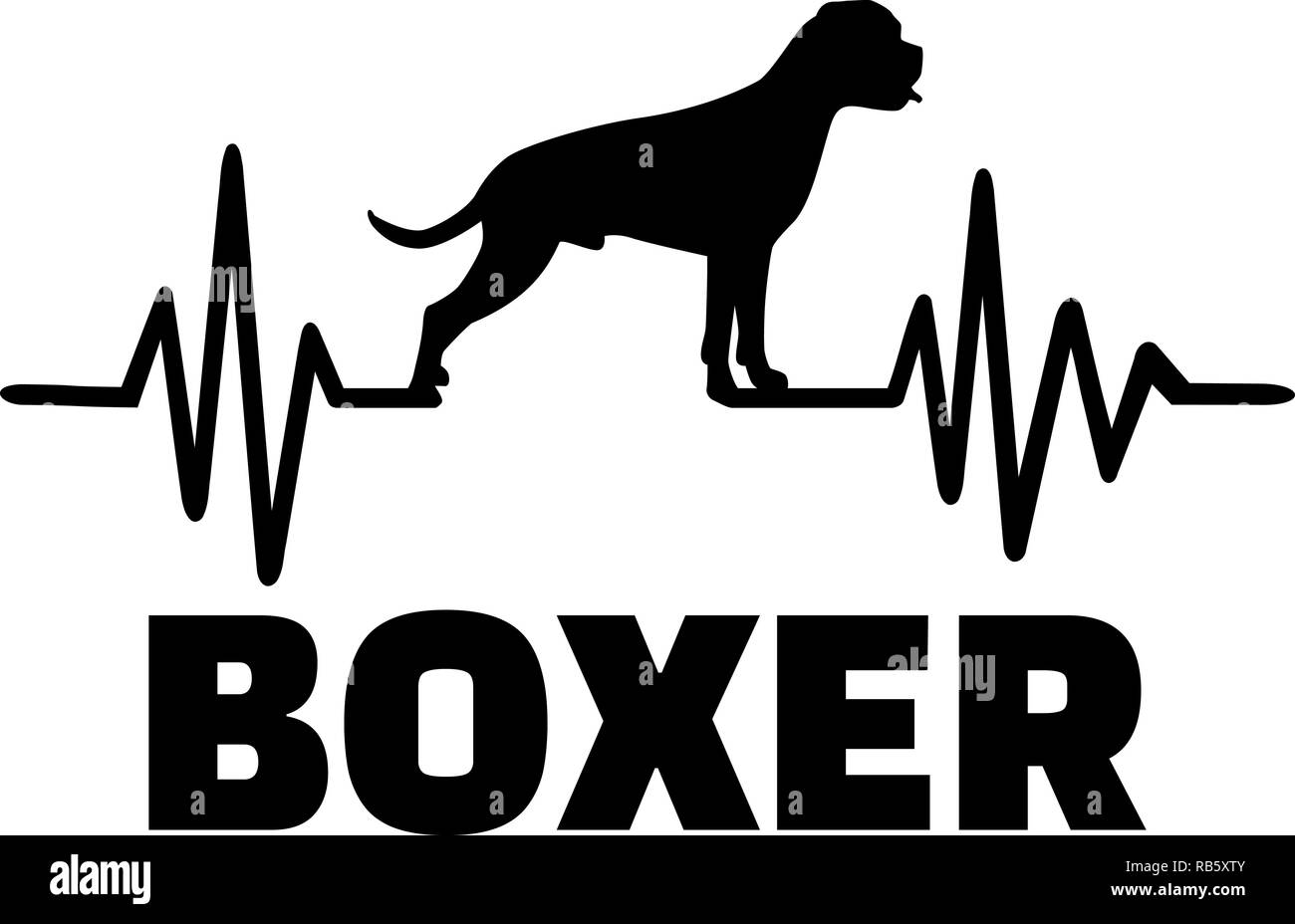 La frequenza del battito cardiaco con cane Boxer silhouette Foto Stock