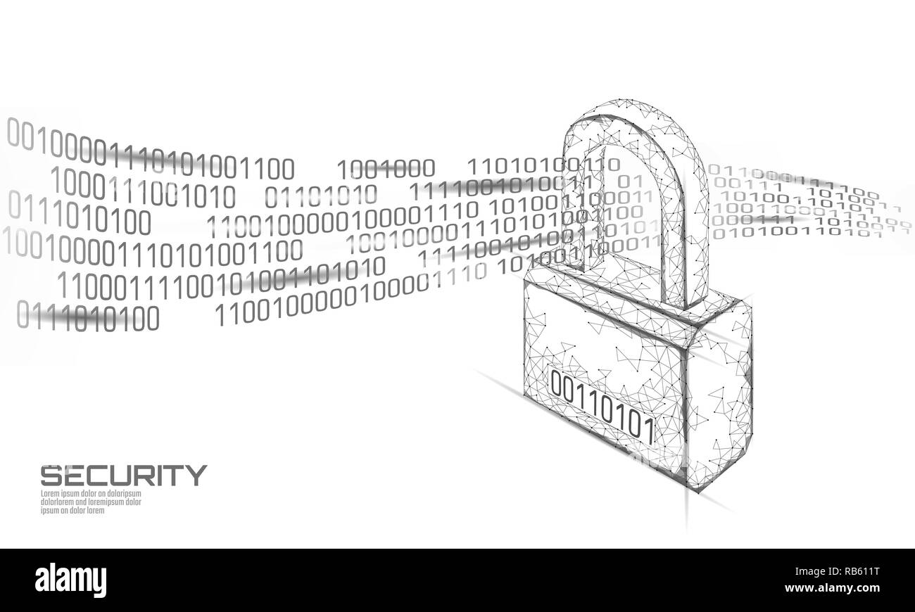 Cyber lucchetto di sicurezza sui dati di massa. Internet Security Blocca informazioni privacy bassa poli poligonale innovazione future technology network concetto aziendale blu illustrazione vettoriale Illustrazione Vettoriale