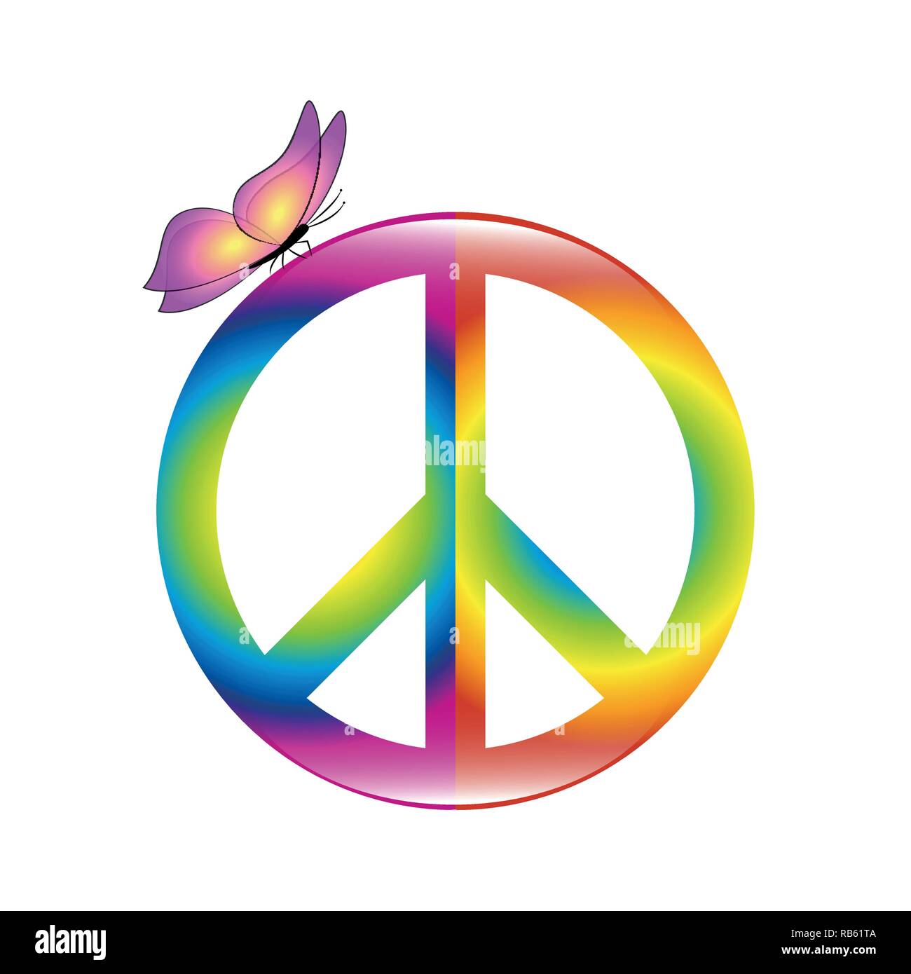 Pace simbolo colorato nei colori dell'arcobaleno con farfalla illustrazione vettoriale EPS10 Illustrazione Vettoriale