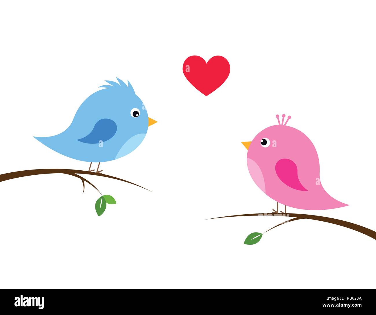Paio di graziosi uccelli in amore su sfondo bianco illustrazione vettoriale EPS10 Illustrazione Vettoriale