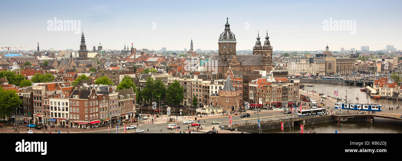 Vista panoramica sul centro storico da Hilton Sky Lounge.Amsterdam, Paesi Bassi. Foto Stock