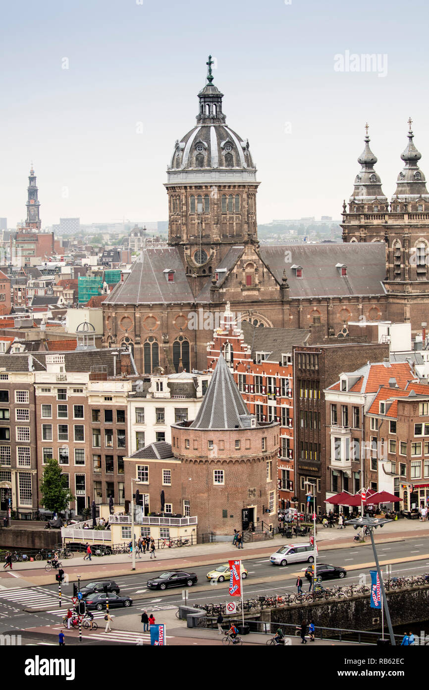 Vista panoramica sul centro storico da Hilton Sky Lounge.Amsterdam, Paesi Bassi. Foto Stock