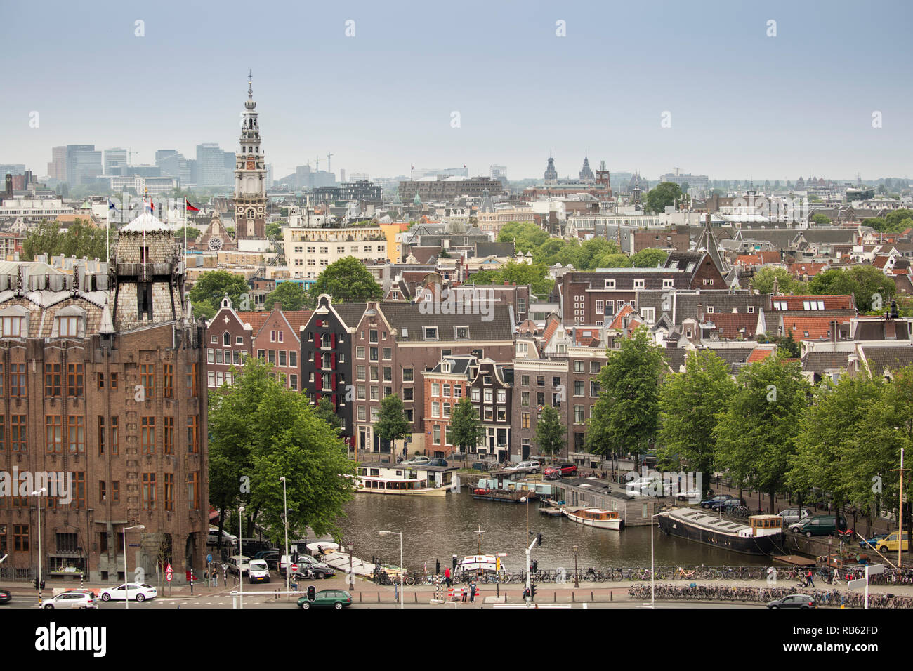 Vista panoramica sul centro storico da Hilton Sky Lounge.Amsterdam, Paesi Bassi. Foto Stock