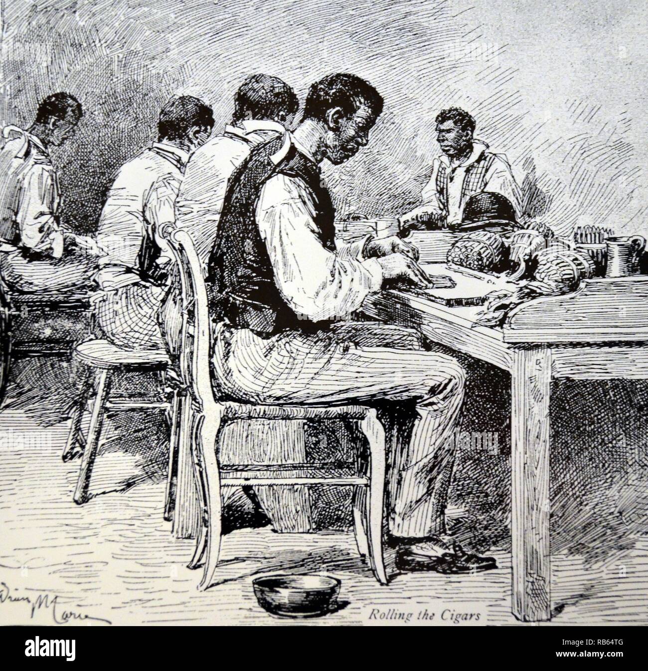 Machado la fabbrica di sigari, Giamaica: il rotolamento dei sigari. Incisione dall ''Il grafico'', Londra, 1889. Foto Stock