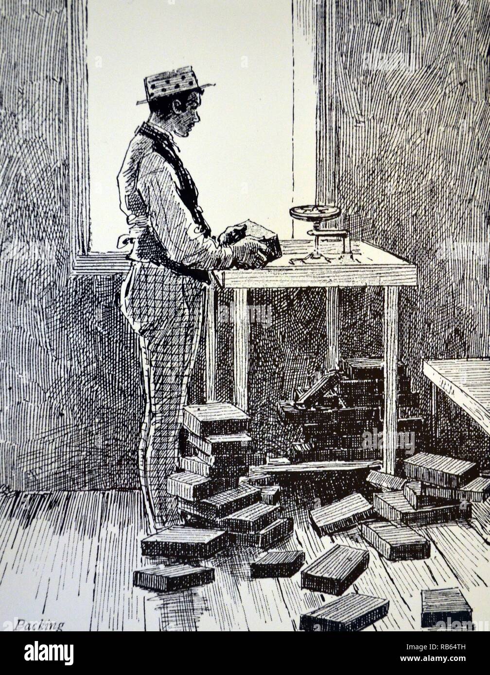 Machado la fabbrica di sigari, Giamaica: confezionamento di sigari. Incisione dall ''Il grafico'', Londra, 1889. Foto Stock