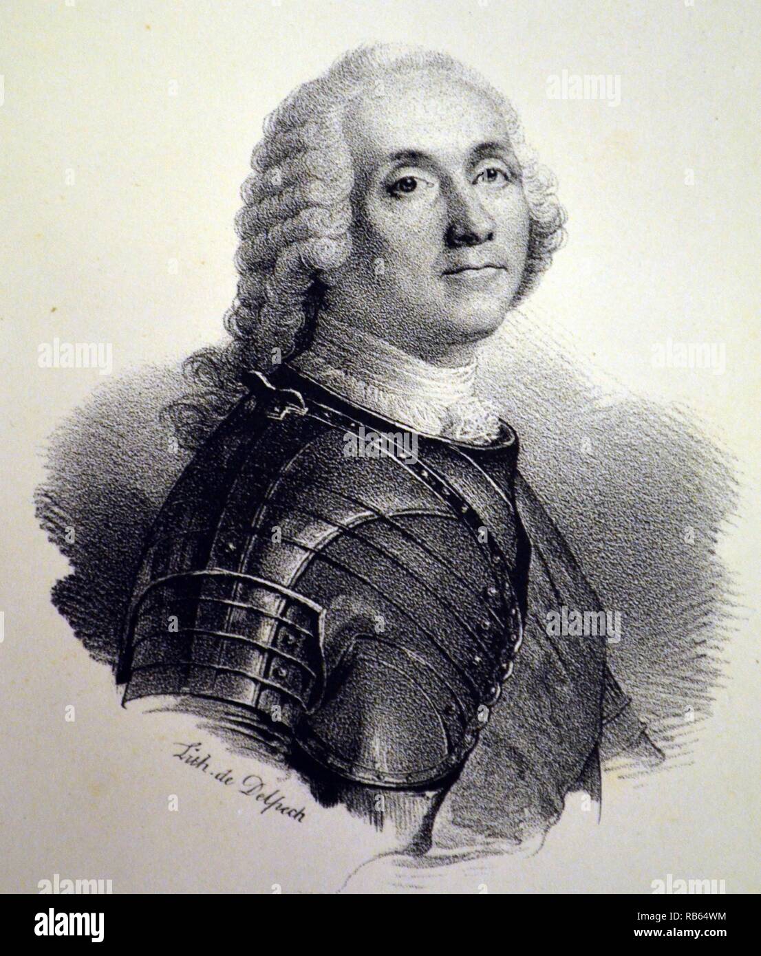 Louis Francois Armand de Vignerot du Plessis (1696-1788) duca di Richelieu, il Maresciallo di Francia. Soldato francese, diplomatico e statista. Litografia, Parigi, c1840. Foto Stock