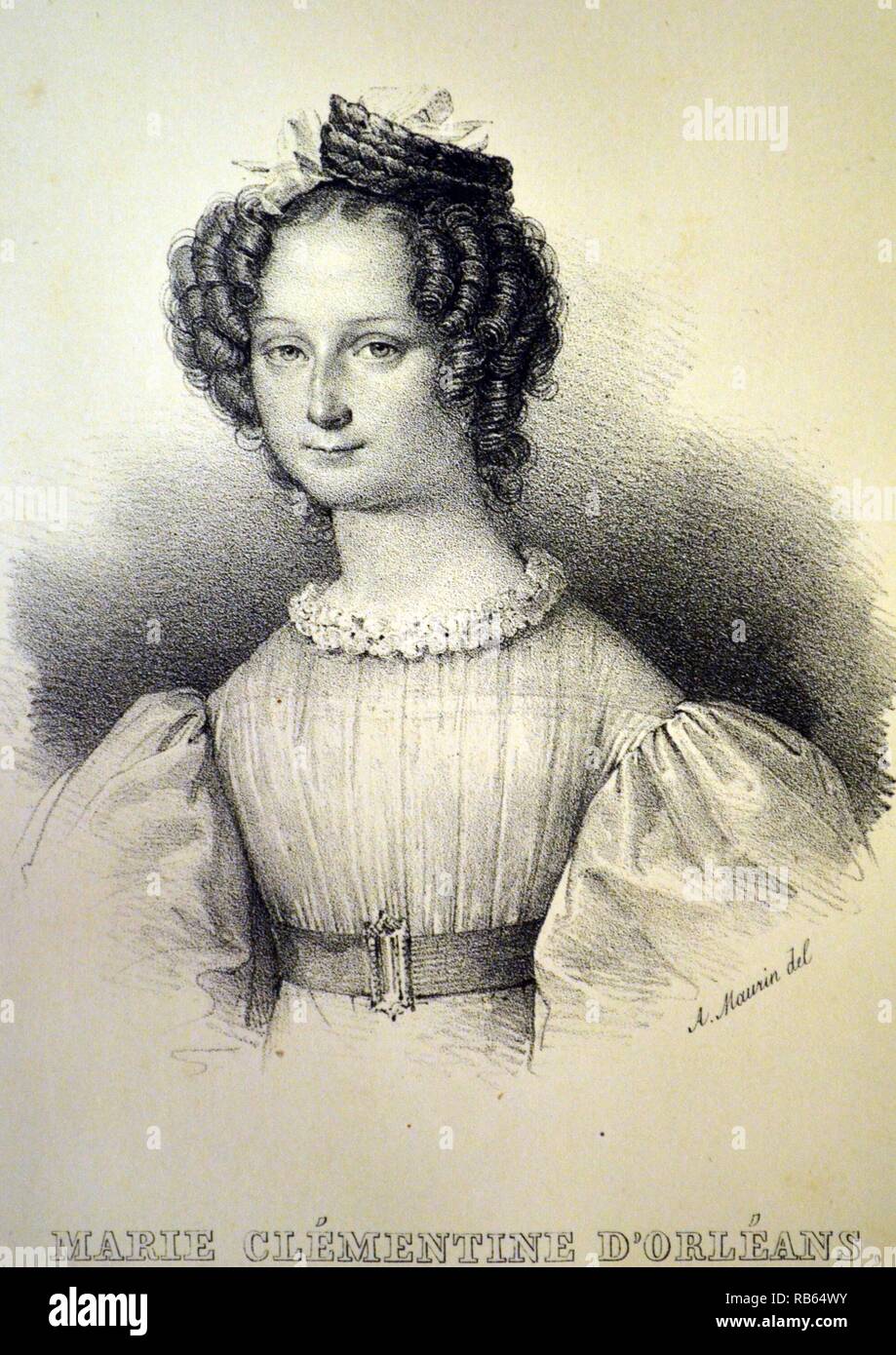 La principessa Maria Clementina di Orleans (1817-1907) più giovane figlia di Luigi Filippo I di Francia. Litografia, Parigi, c1840. Foto Stock