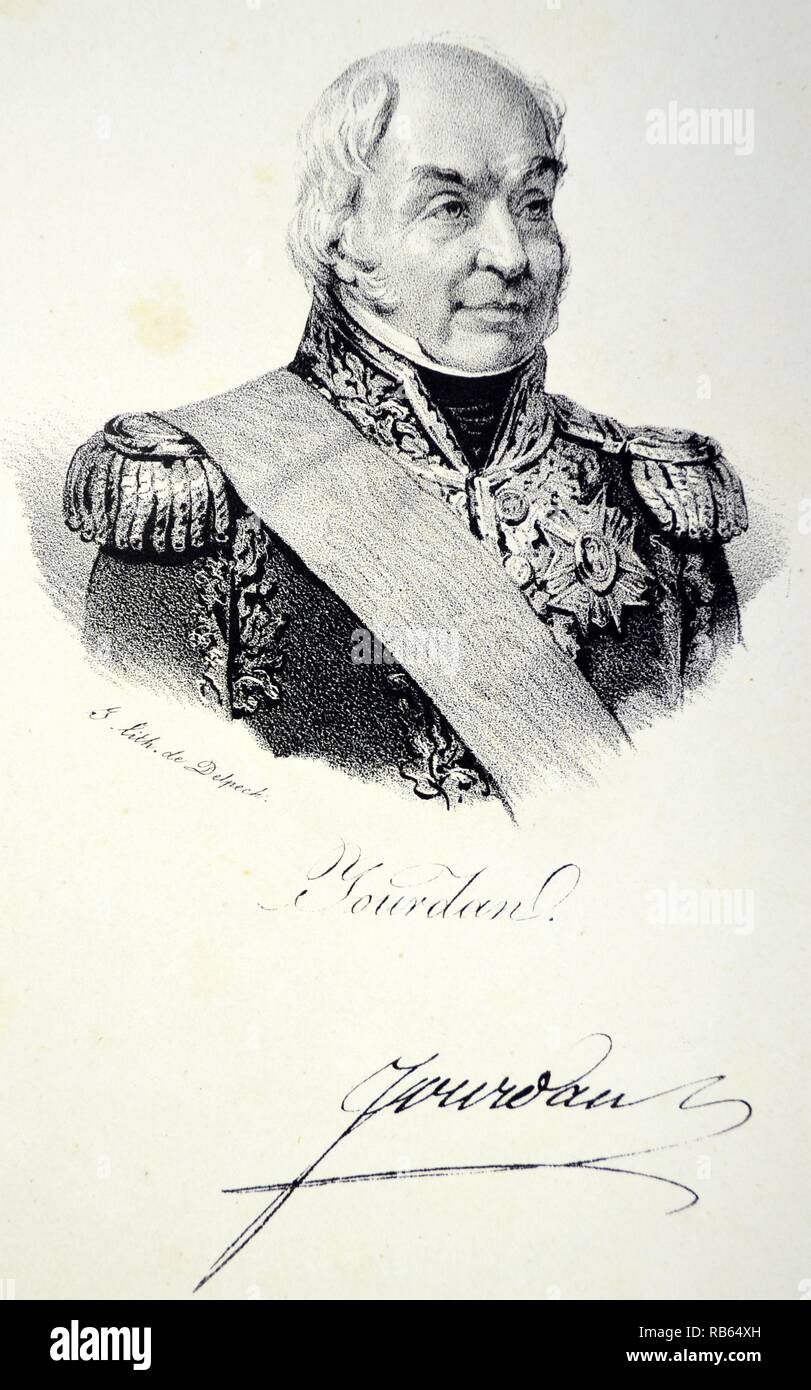 Jean-Baptiste Jourdan, 1° Comte Jourdan (1762-1833) soldato francese, Maresciallo di Francia 1804. Uno di Napoleone Bonaparte, la maggior parte dei comandanti di successo. Litografia, Parigi, c1840. Foto Stock