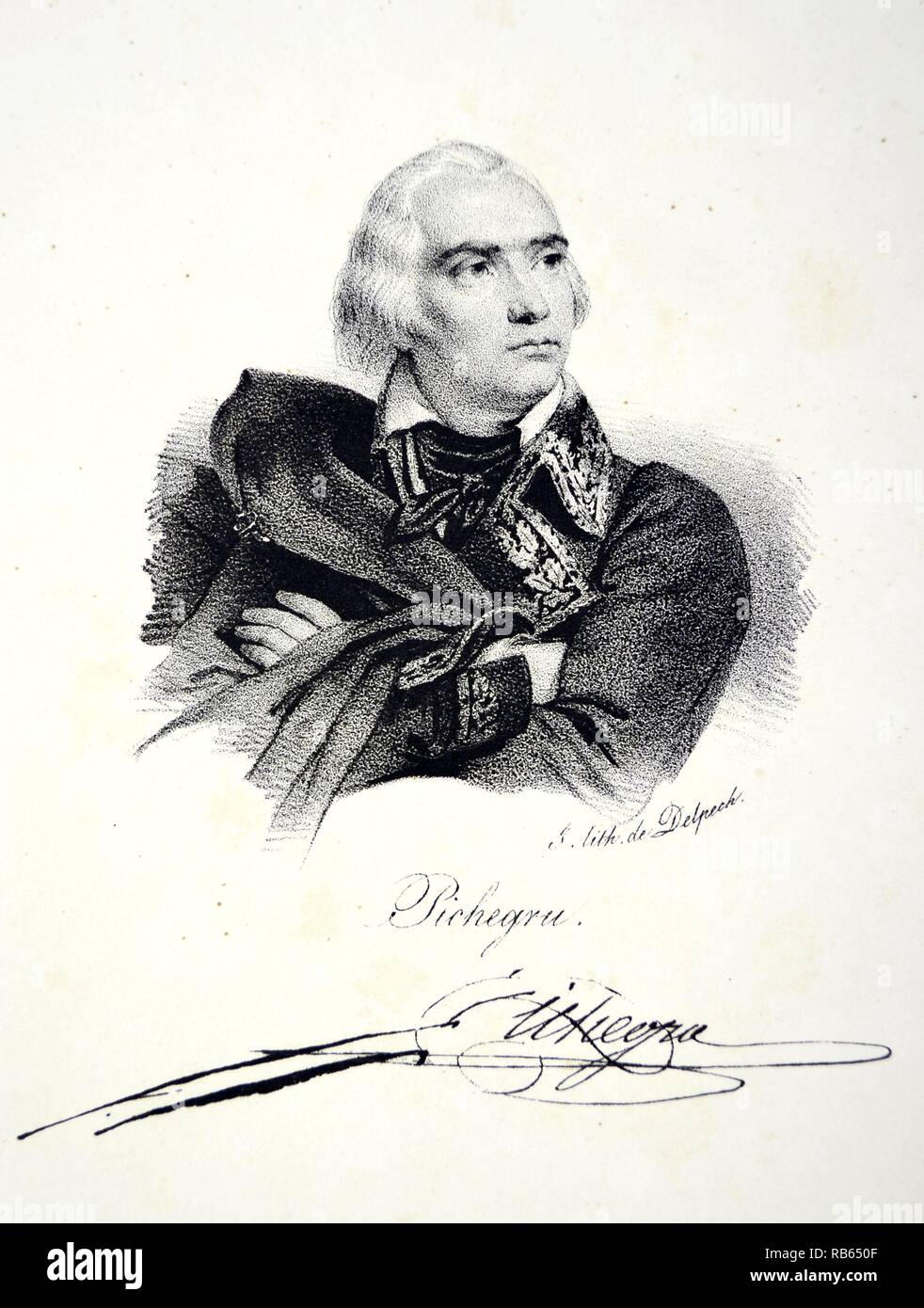 Jean-Charles Pichegru (1761-1804) francese in generale le guerre rivoluzionarie. Litografia, Parigi, 1832. Foto Stock