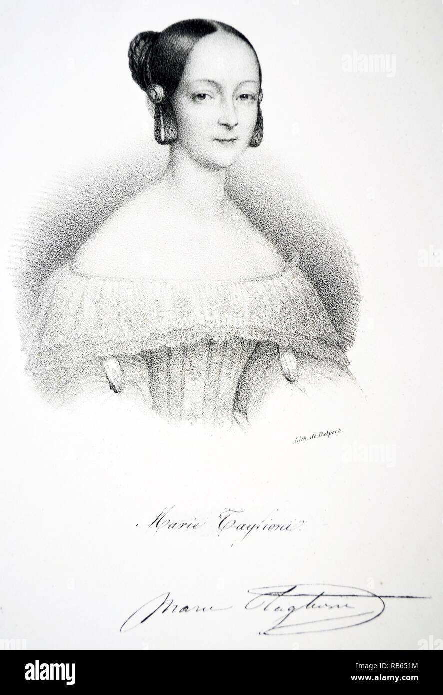 Marie Taglioni (1804-1844) Italiano/Swedish ballerina. Litografia, Parigi, 1832. Foto Stock