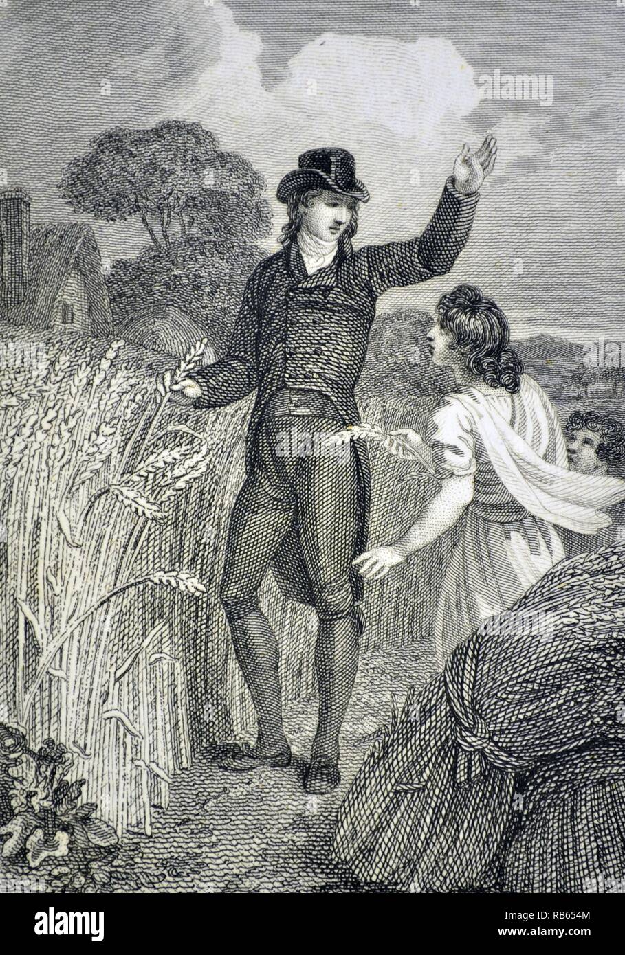Vicario disegno riflessioni morali da un campo di grano maturo. Illustrazione di William Marshall Craig (C1765-c1834) per ''riflessioni sulle opere di Dio ", Londra, 1813. Foto Stock