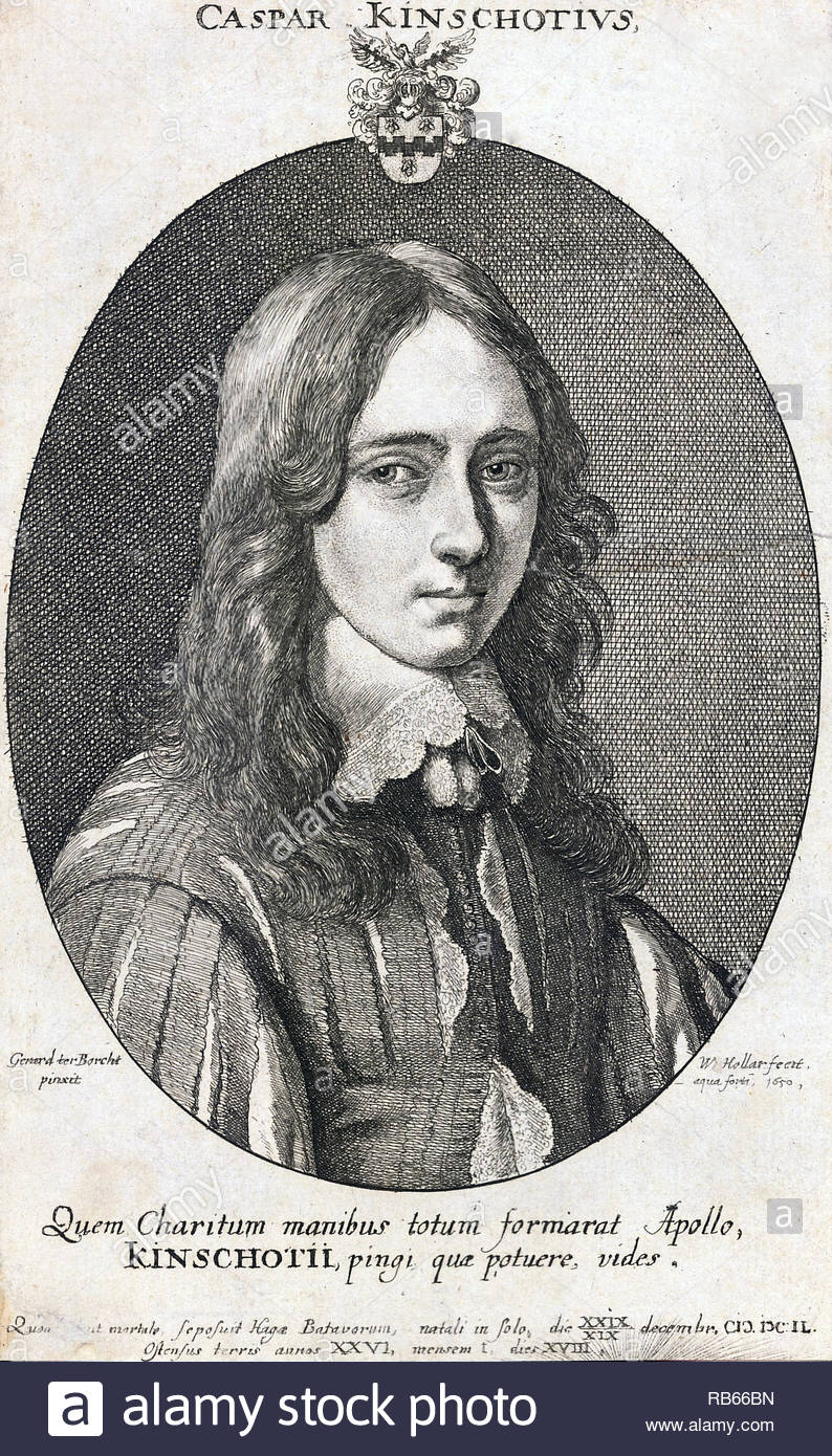 Caspar Van Kinschot ritratto, 1622 - 1646, era un avvocato olandese e poeta, attacco da incisore boemo Wenceslaus Hollar dal 1650 Foto Stock