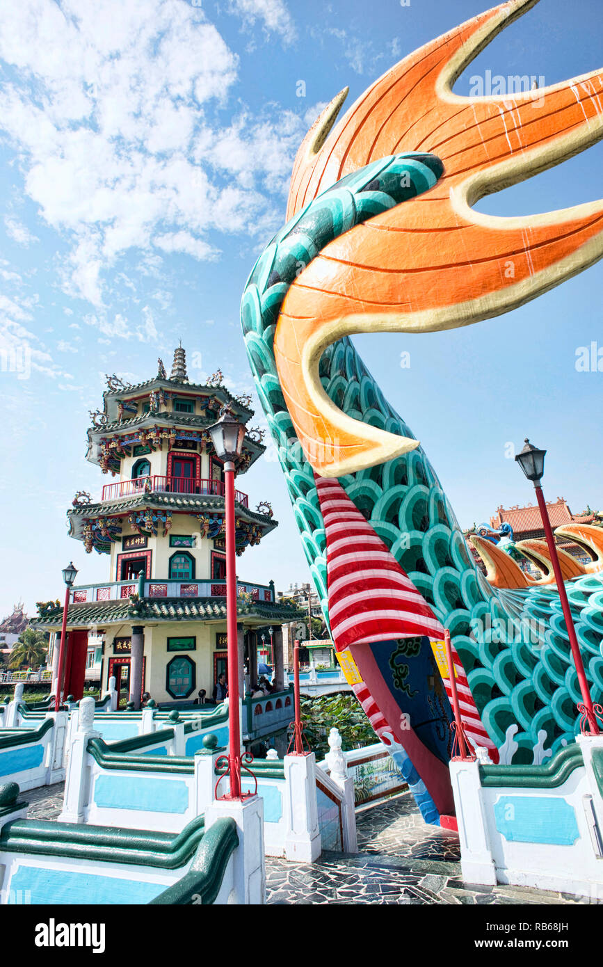 Kaohsiung, Taiwan - Dicembre9,2018 - Dragon Pagoda marciapiede in Lotus Lake in Kaohsiung Taiwan. Foto Stock