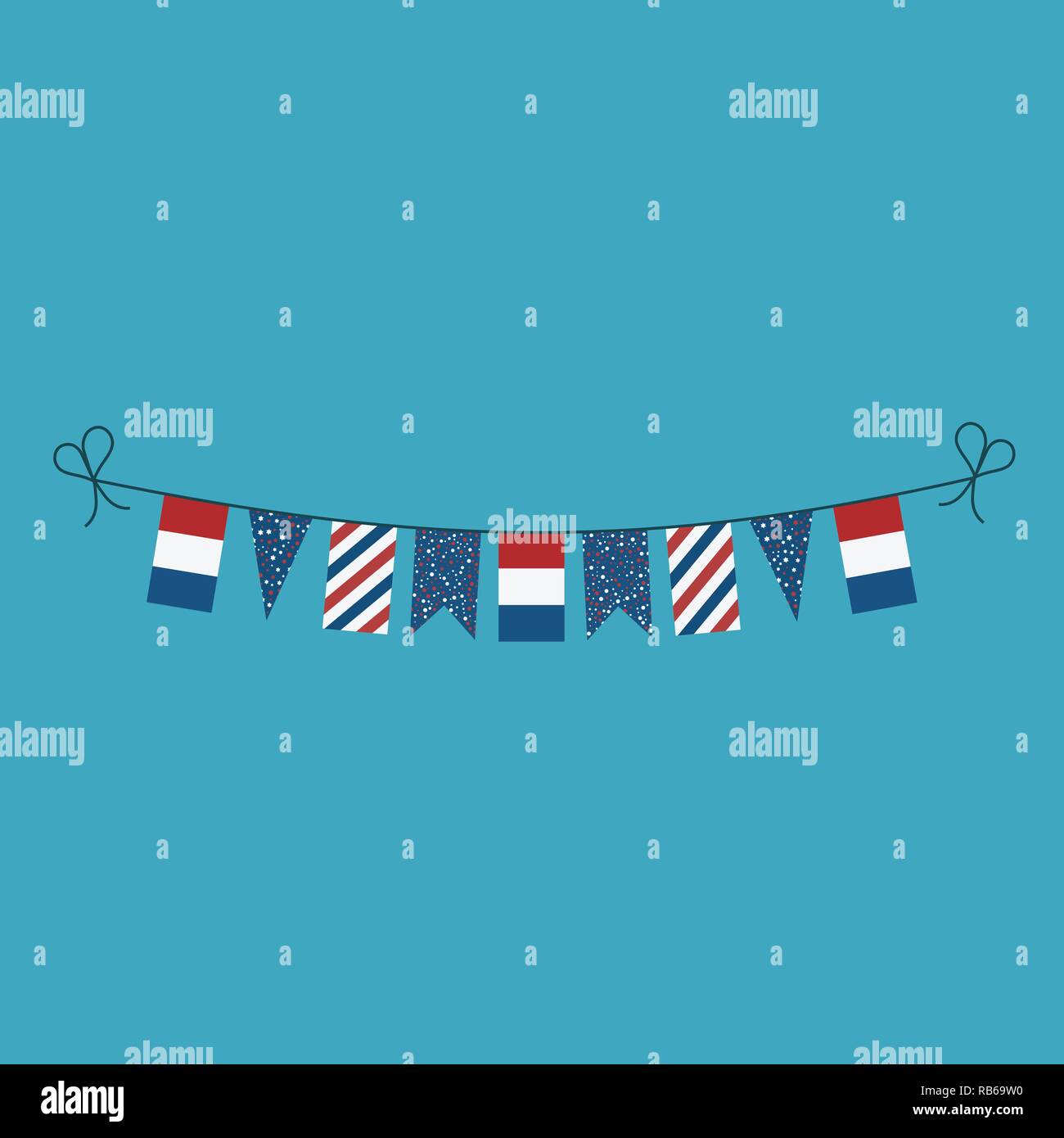 Decorazioni bunting flags per Paesi Bassi giornata nazionale vacanze in appartamento di design. Giorno di indipendenza o giornata nazionale il concetto di vacanza. Illustrazione Vettoriale