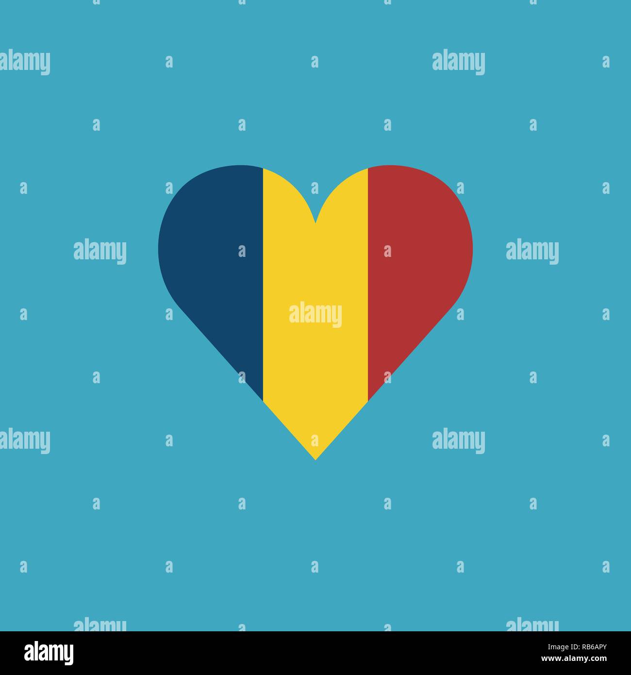 Bandiera della Romania icona a forma di cuore in design piatto. Giorno di indipendenza o giornata nazionale il concetto di vacanza. Illustrazione Vettoriale