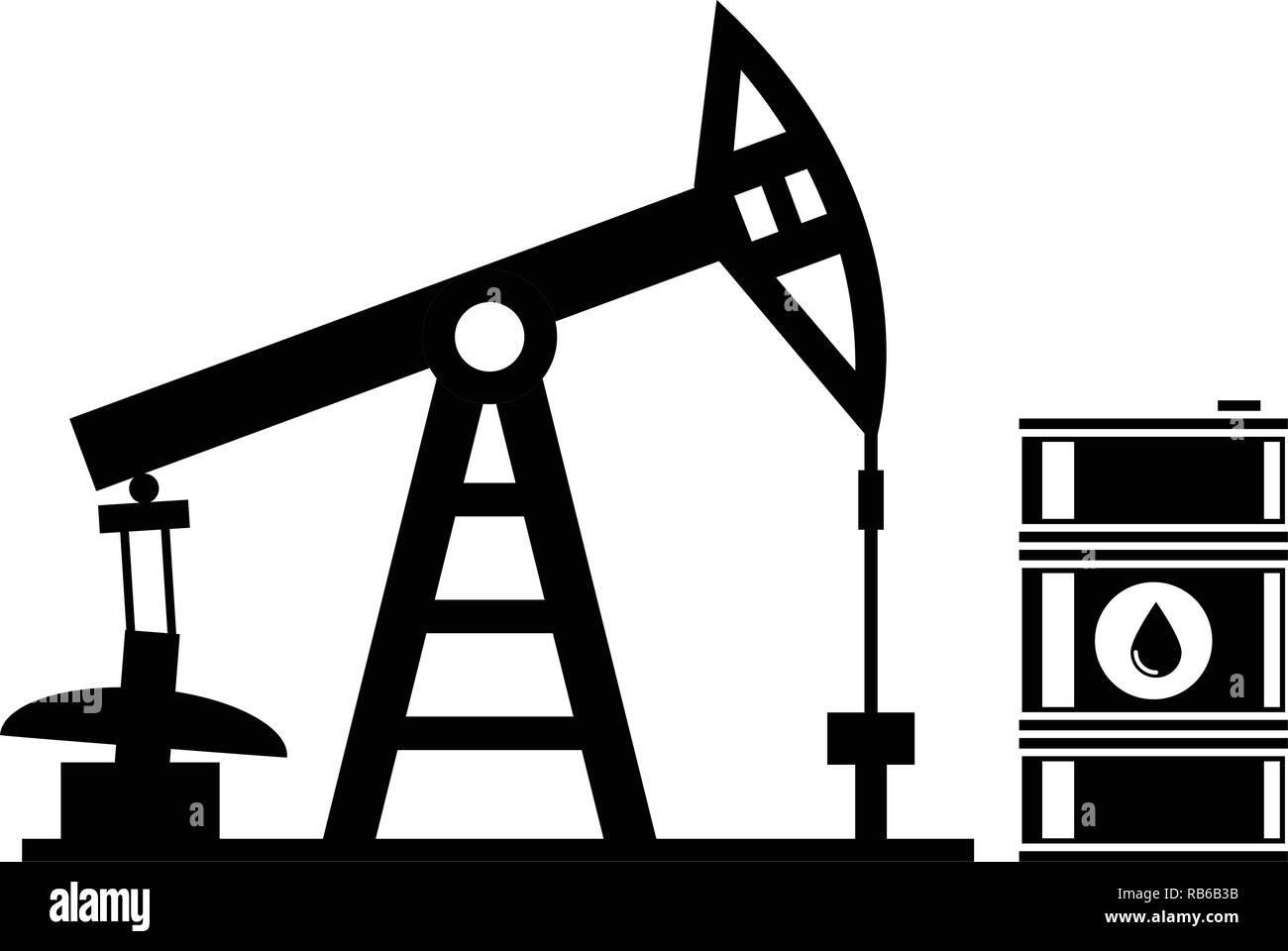 Il vettore in bianco e nero industria petrolifera simboli. pompa olio e olio di icone di canna Illustrazione Vettoriale