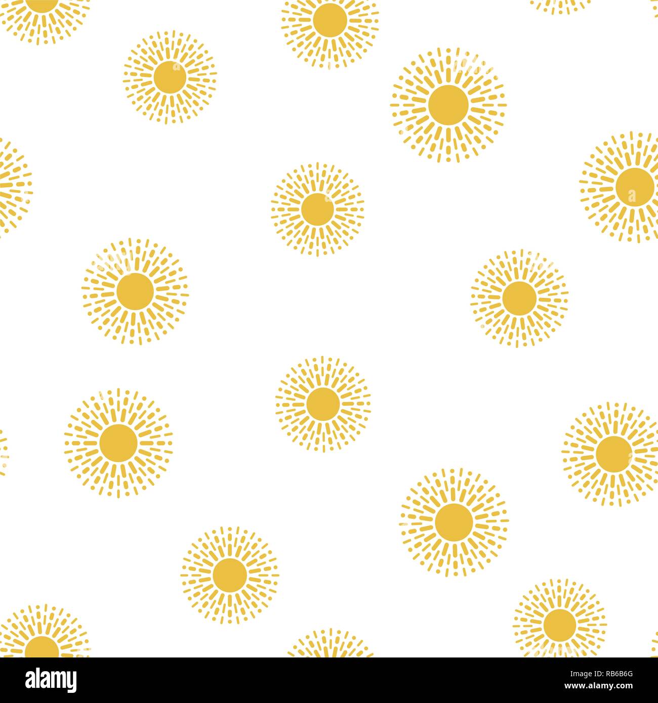 Vettore sole seamless pattern. illustrazione astratta, piatto stile grafico. giallo sole simboli isolati su sfondo bianco Illustrazione Vettoriale