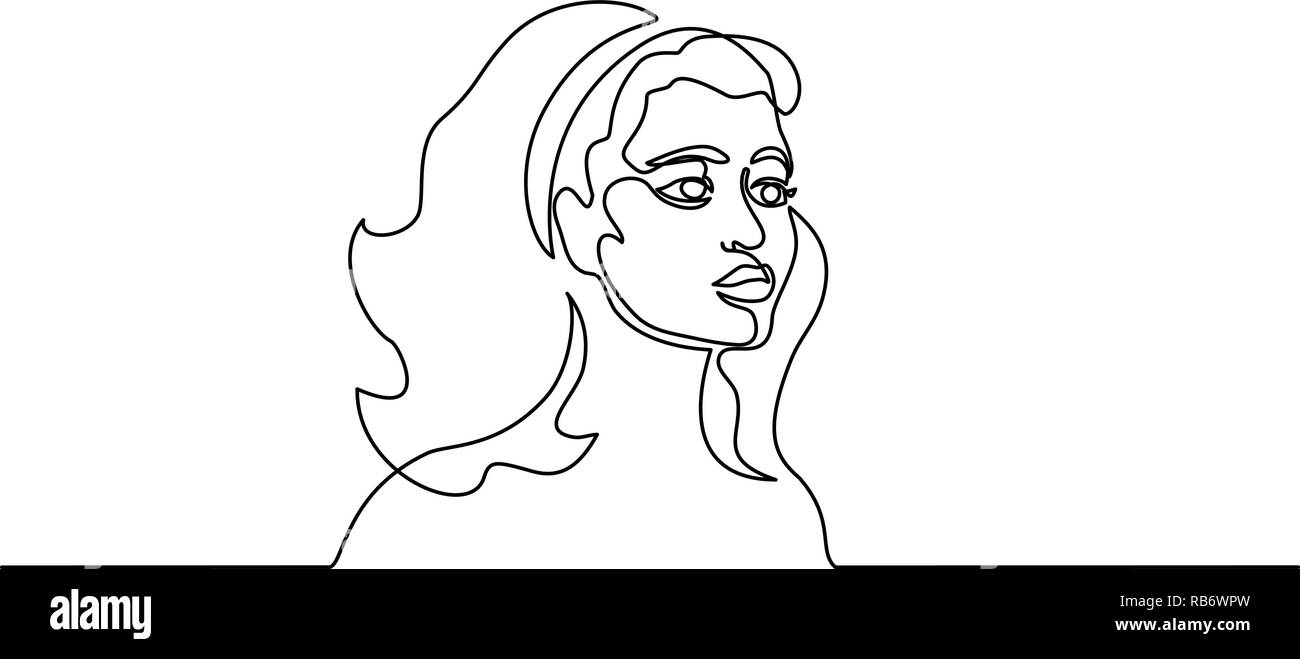 Continuo di un disegno della linea. Abstract ritratto di piuttosto giovane donna francese ethnicitiy europea. Illustrazione Vettoriale Illustrazione Vettoriale