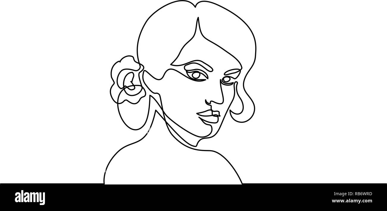 Continuo di un disegno della linea. Abstract ritratto di piuttosto giovane donna spagnola ethnicitiy europea. Illustrazione Vettoriale Illustrazione Vettoriale