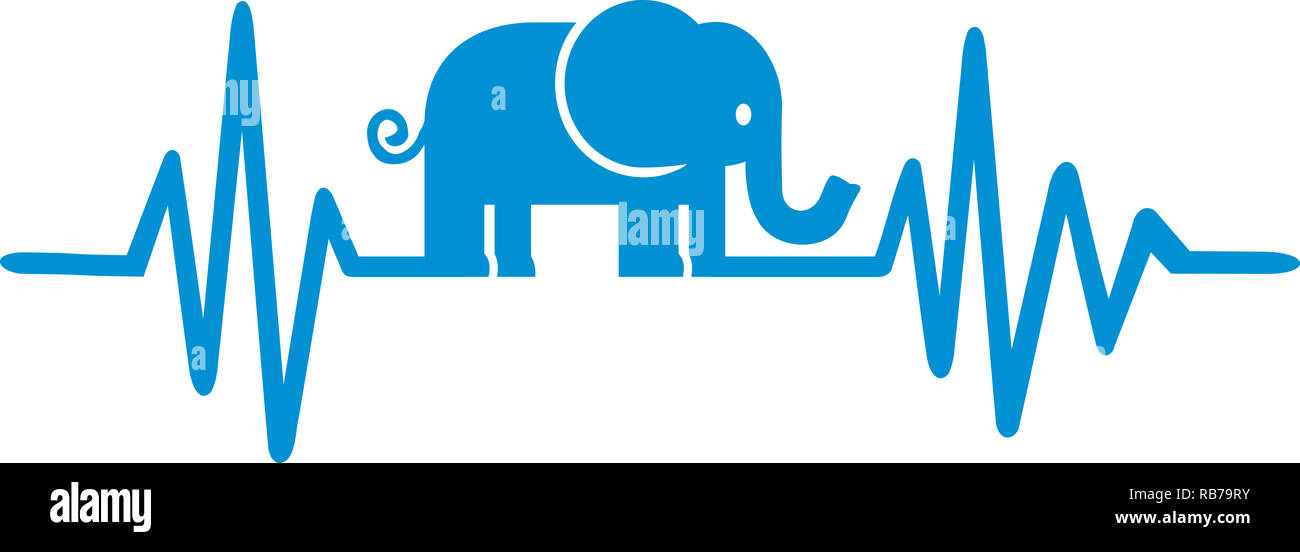 Impulso di heartbeat di linea con elefante blu Foto Stock