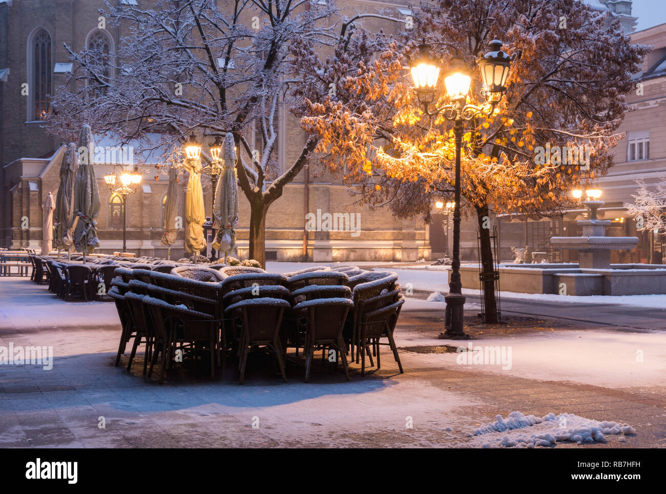 Inverno mattina a Novi Sad, Vojvodina, Serbia. Foto Stock
