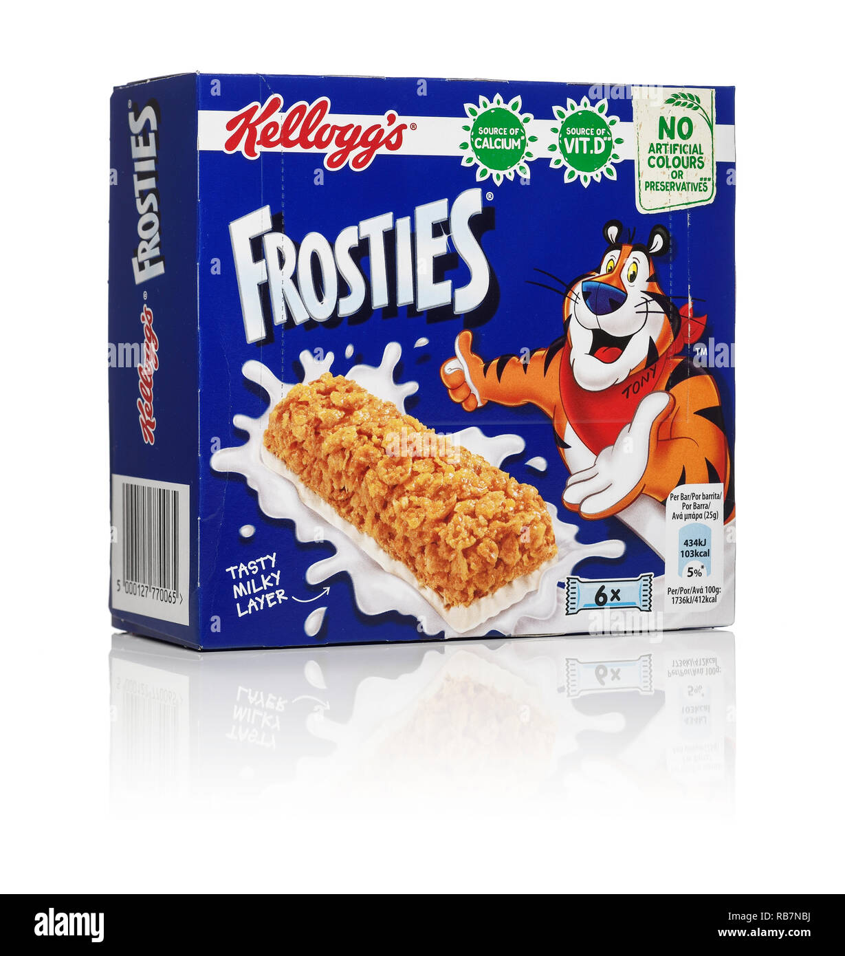 Una scatola di Kellogg's Frosties barrette di cereali Foto Stock