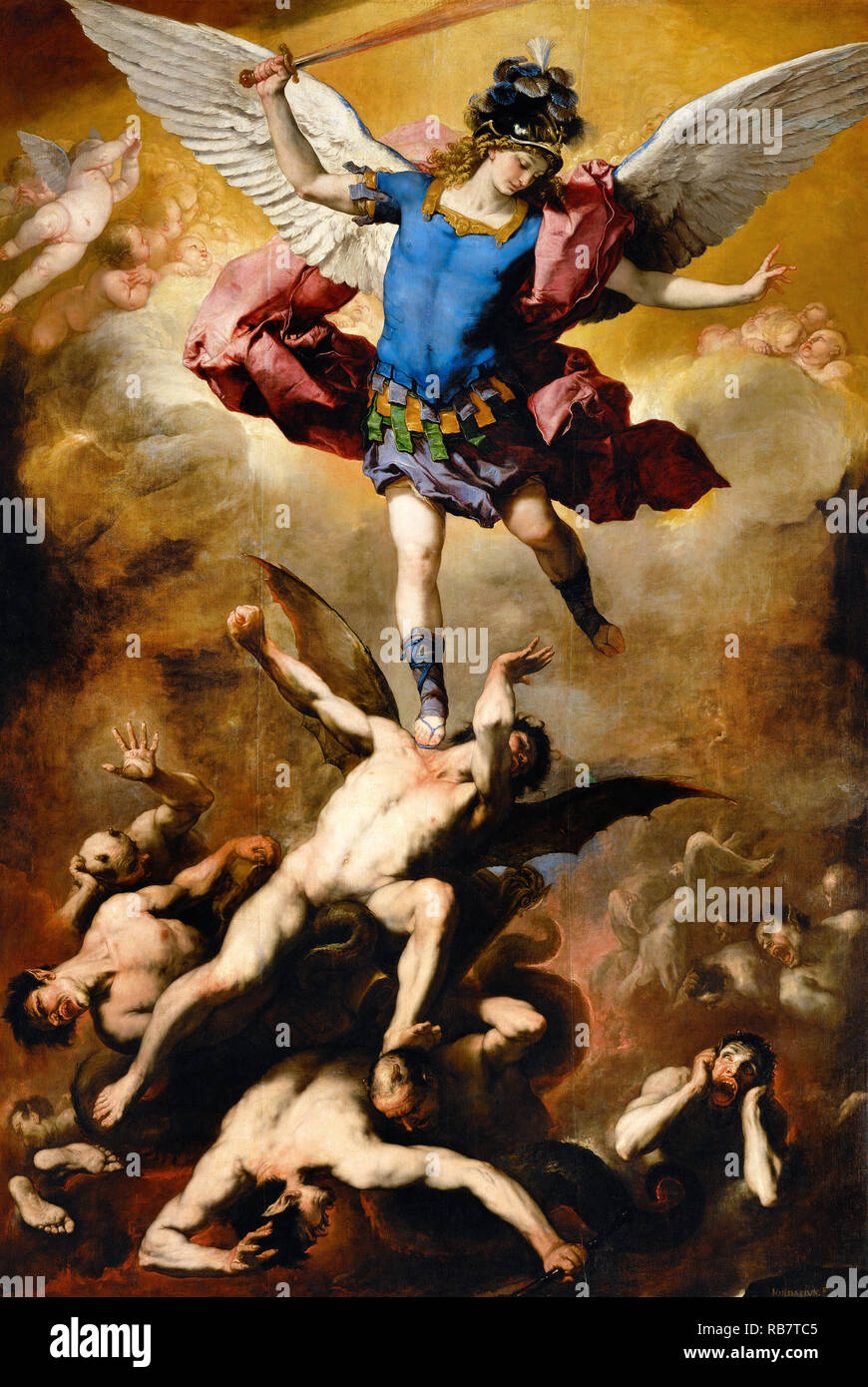 Luca Giordano, la caduta dell'angeli ribelli, circa 1660-1665 Olio su tela, Kunsthistorisches Museum, Vienna, Austria. Foto Stock