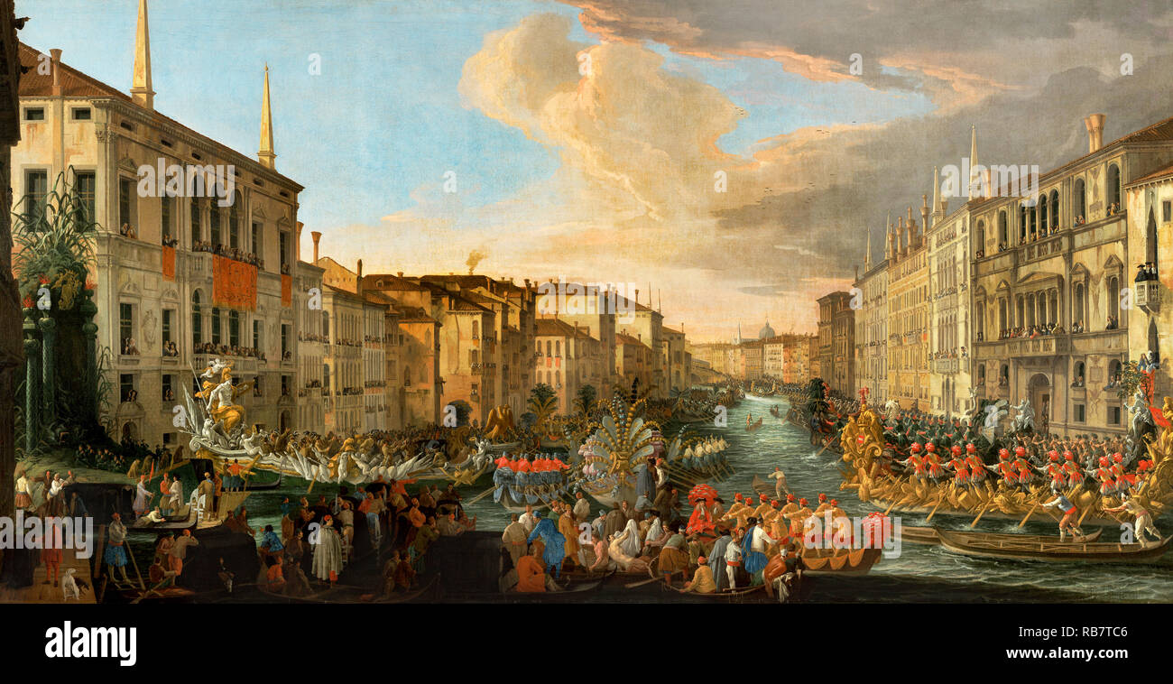 Luca Carlevarijs, regata sul Canal Grande in onore di Federico IV di Danimarca 1711 olio su tela, J. Paul Getty Museum di Los Angeles, Stati Uniti d'America. Foto Stock
