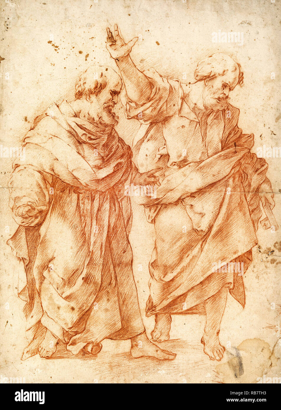Luca Giordano, due apostoli, circa 1650 gesso rosso su carta color crema, disegno, Cooper Hewitt, Smithsonian Design Museum, STATI UNITI D'AMERICA. Foto Stock