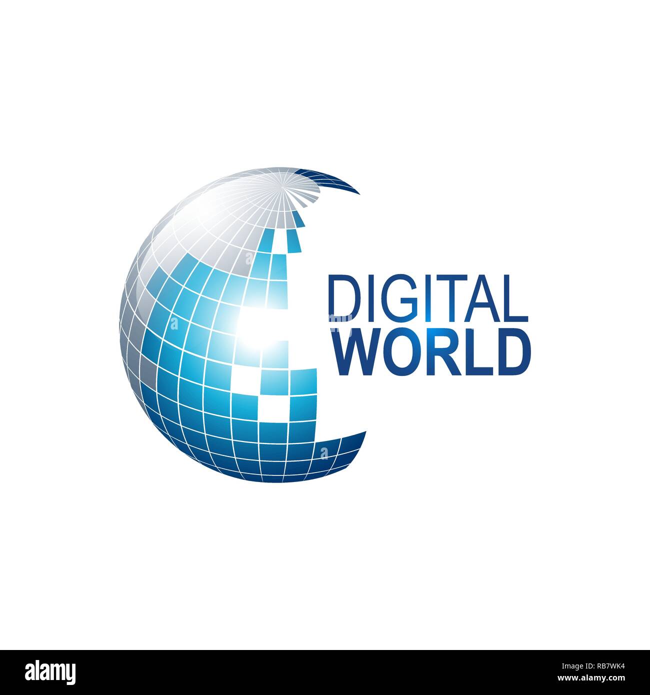 Astratto mondo digitale globe modello logo illustrazione vettoriale. Blu colore grigio Illustrazione Vettoriale