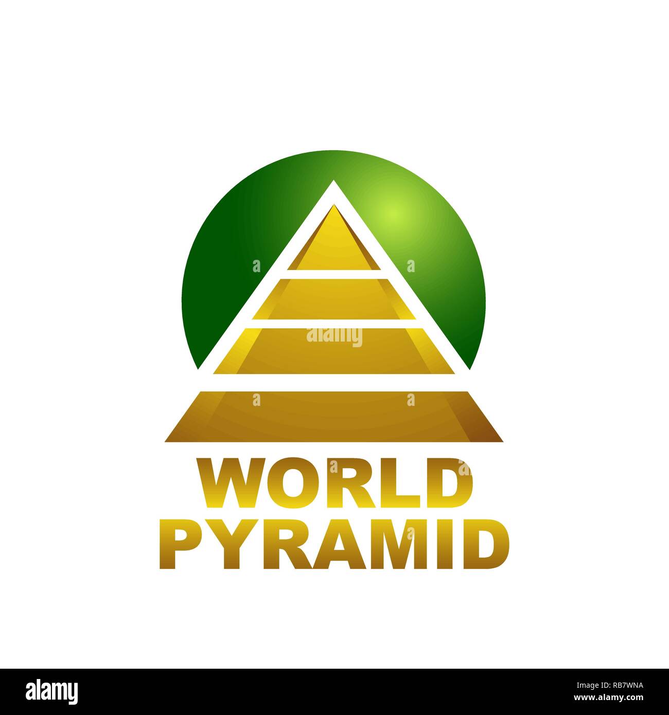 Mondo logo piramide concept design template idea in oro e il cerchio di colore verde Illustrazione Vettoriale