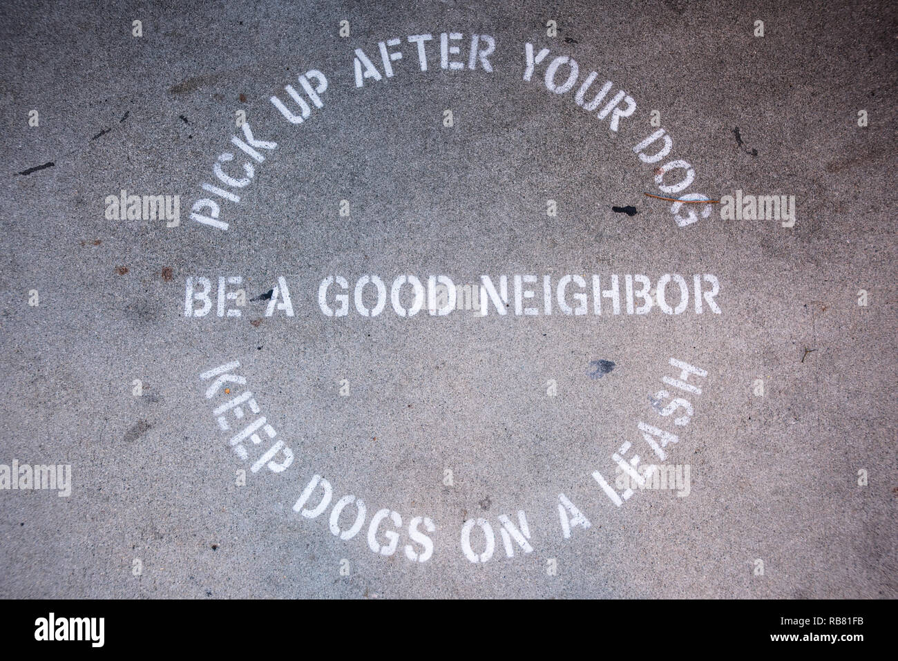 Pick up dopo il vostro cane. Essere un buon vicino di casa. Foto Stock