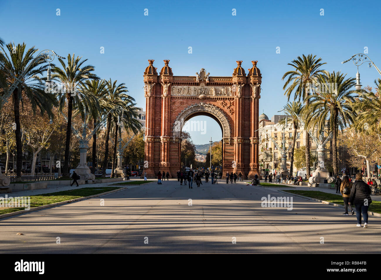 L'Arc de Triomf, uno del più famoso di Barcellona, Spagna. Foto Stock
